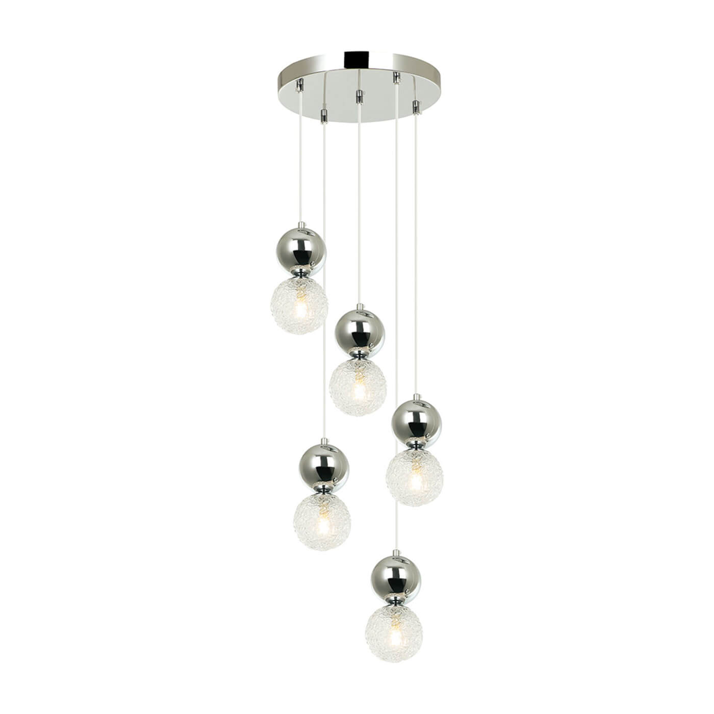 Cauti o lampa suspendata cromata SYLIA S5 cu glob de sticla, design modern, elegant, pentru living, dining sau dormitor din colectia de lustre si candelabre Domicilio?