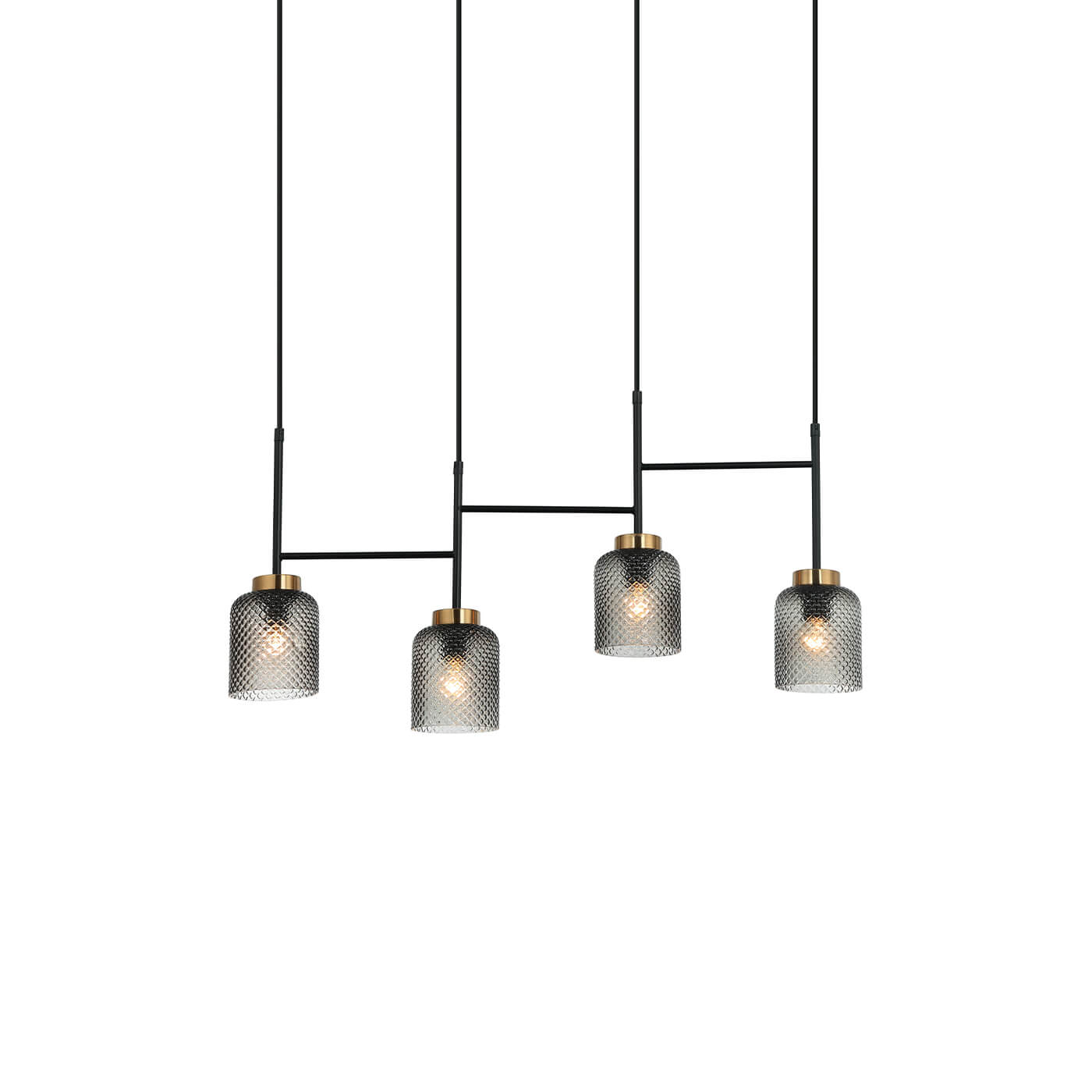 Cauti o lampa suspendata neagra ZAC S4L cu abajururi de sticla pentru living, design minimalist, elegant, pentru living, dining sau dormitor din colectia de lustre si candelabre Domicilio?