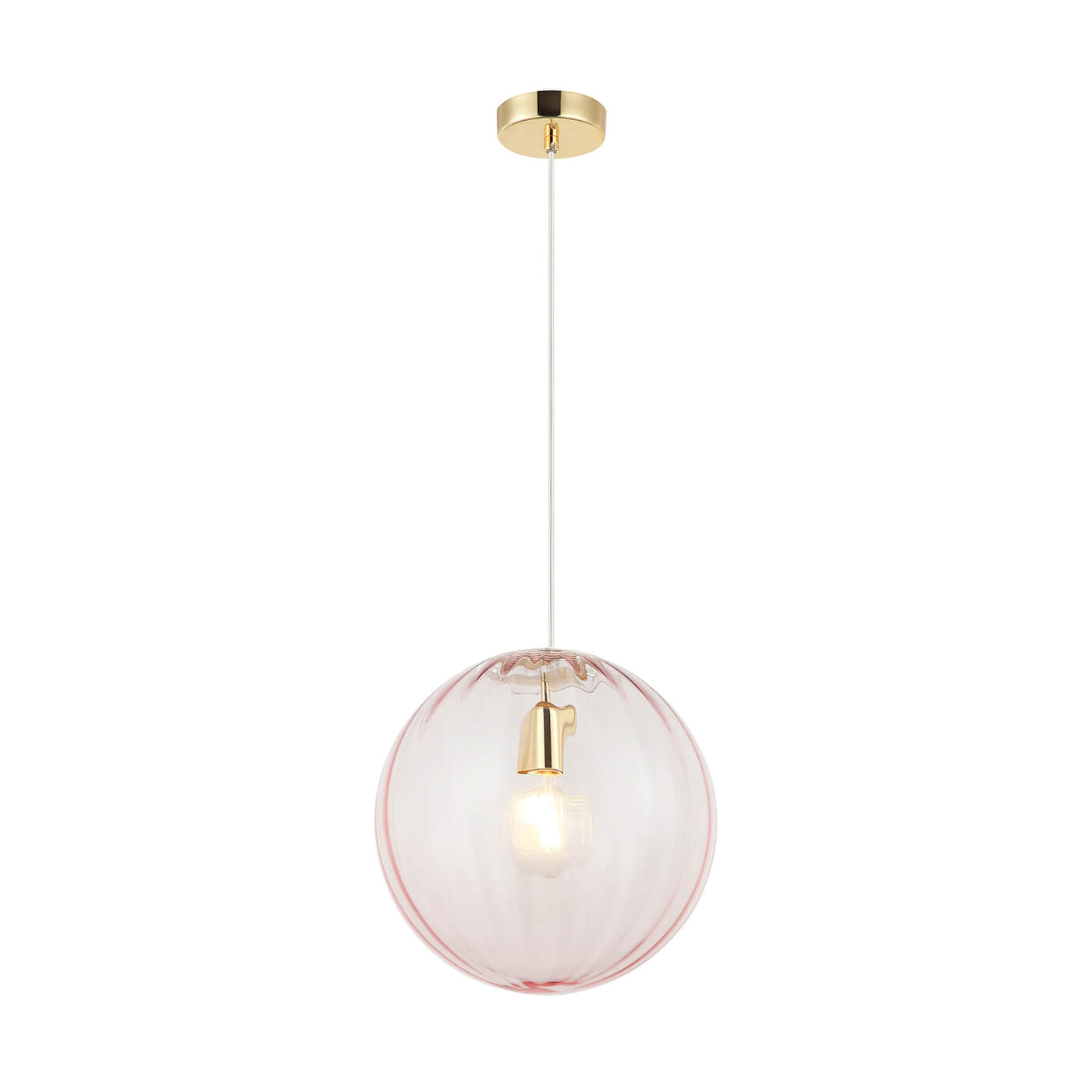 Pendul glam DIANA roz din sticla cu suport E27, un element distinctiv de iluminat in decorul tau.