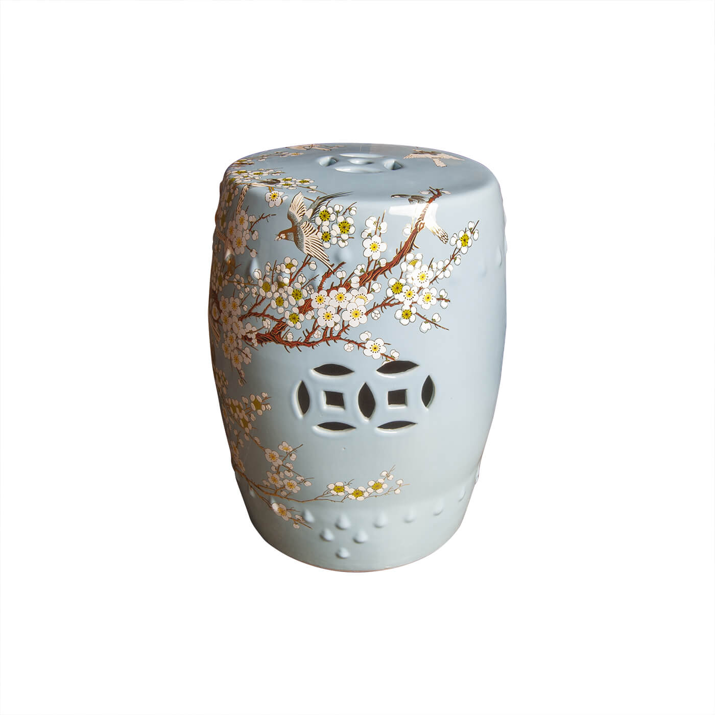 Cauti un taburet ceramic YATORO floral albastru deschis pentru living sau dining, design modern?