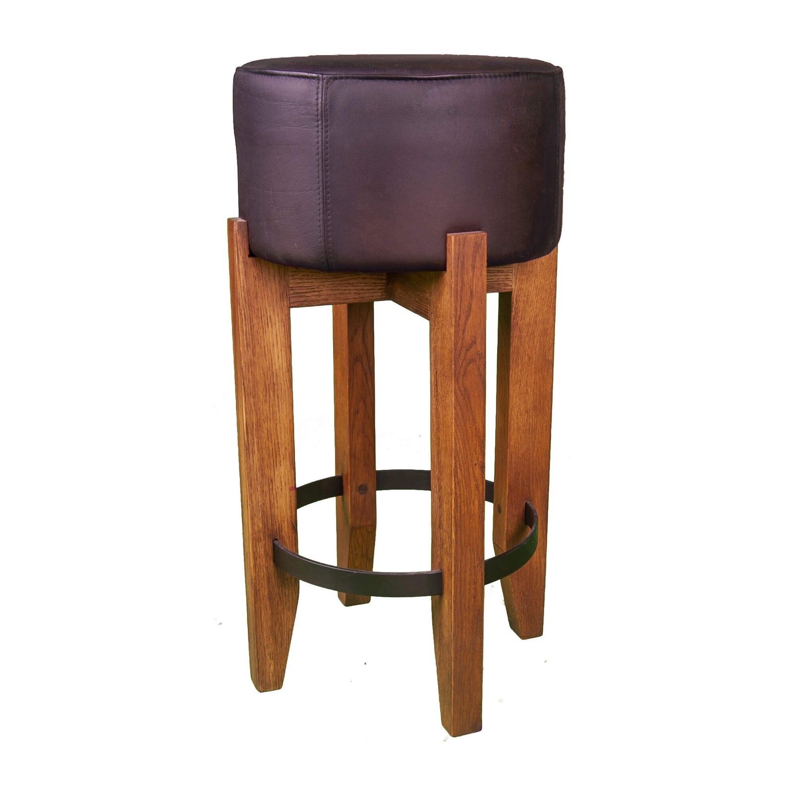 Taburet elegant MAXX S din lemn cu sezut din piele