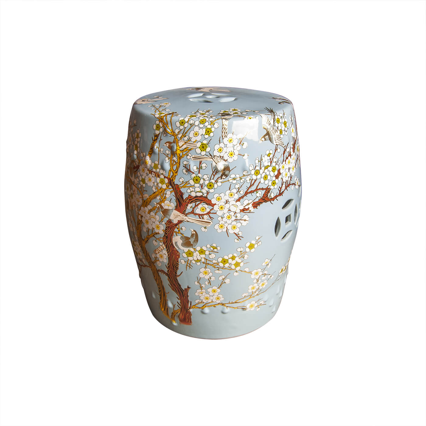 Cauti un taburet ceramic YATORO floral albastru deschis pentru living sau dining, design modern?