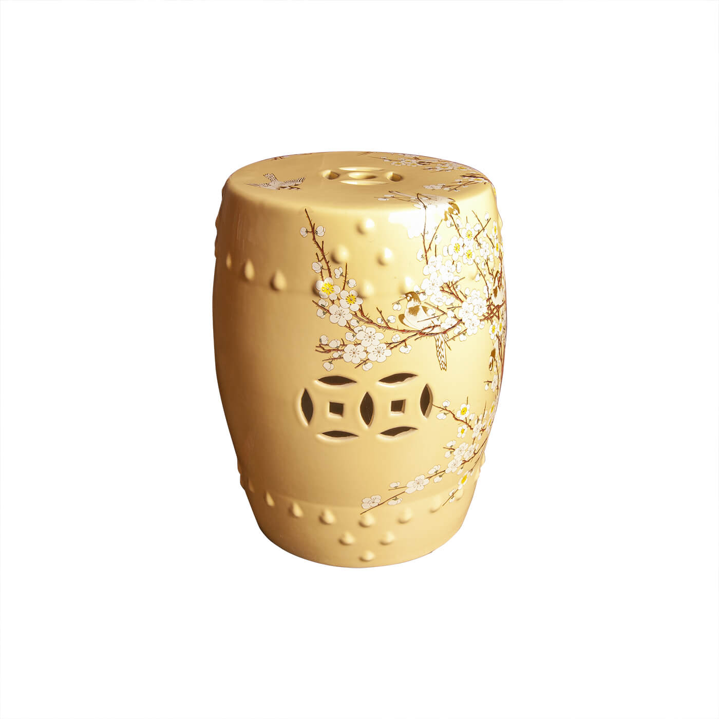 Cauti un taburet ceramic YATORO floral galben pentru living sau dining, design modern?