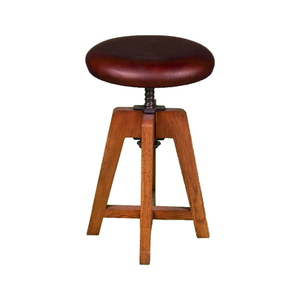 Taburet clasic reglabil ARCHIE S din lemn cu sezut din piele