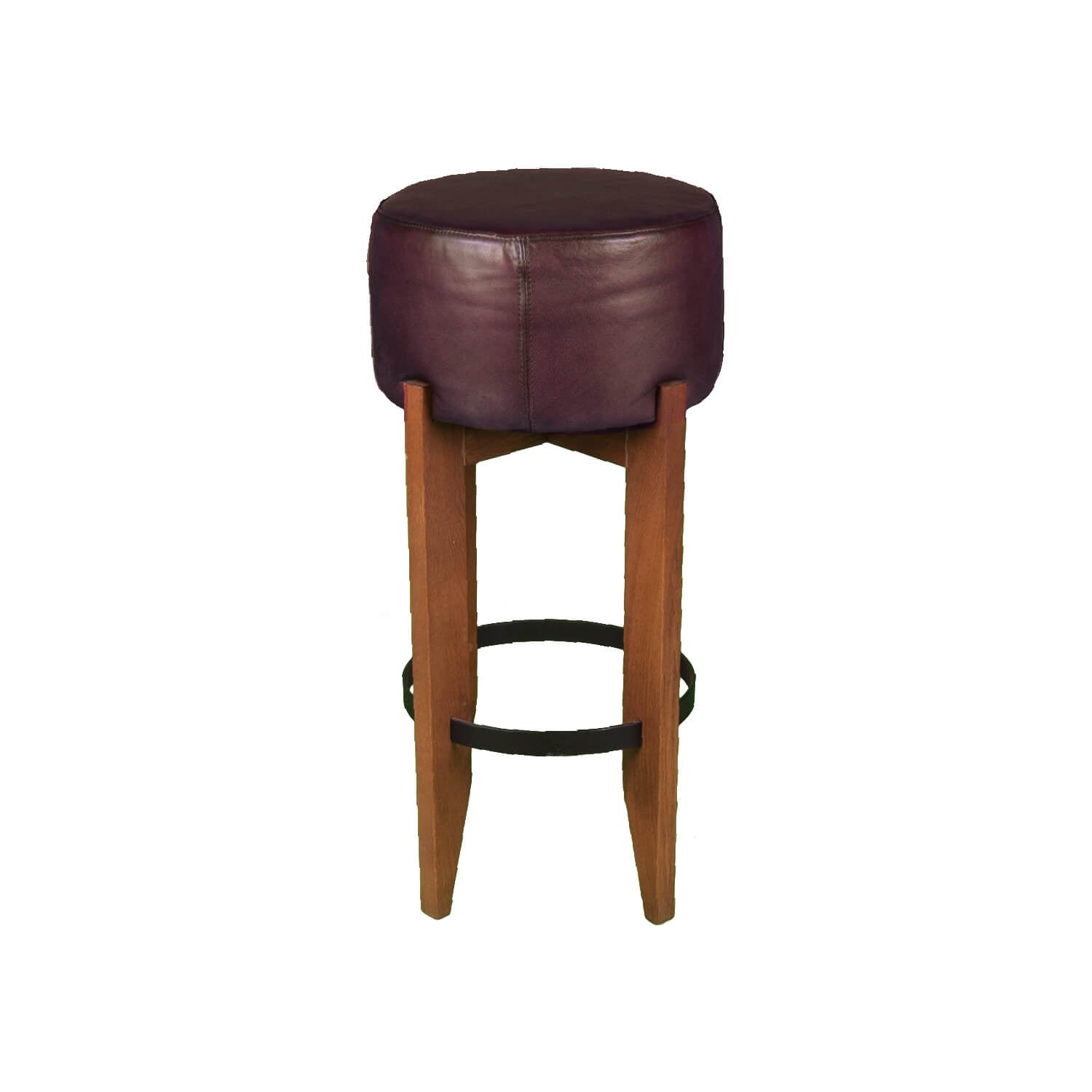 Taburet elegant MAXX L din lemn cu sezut din piele