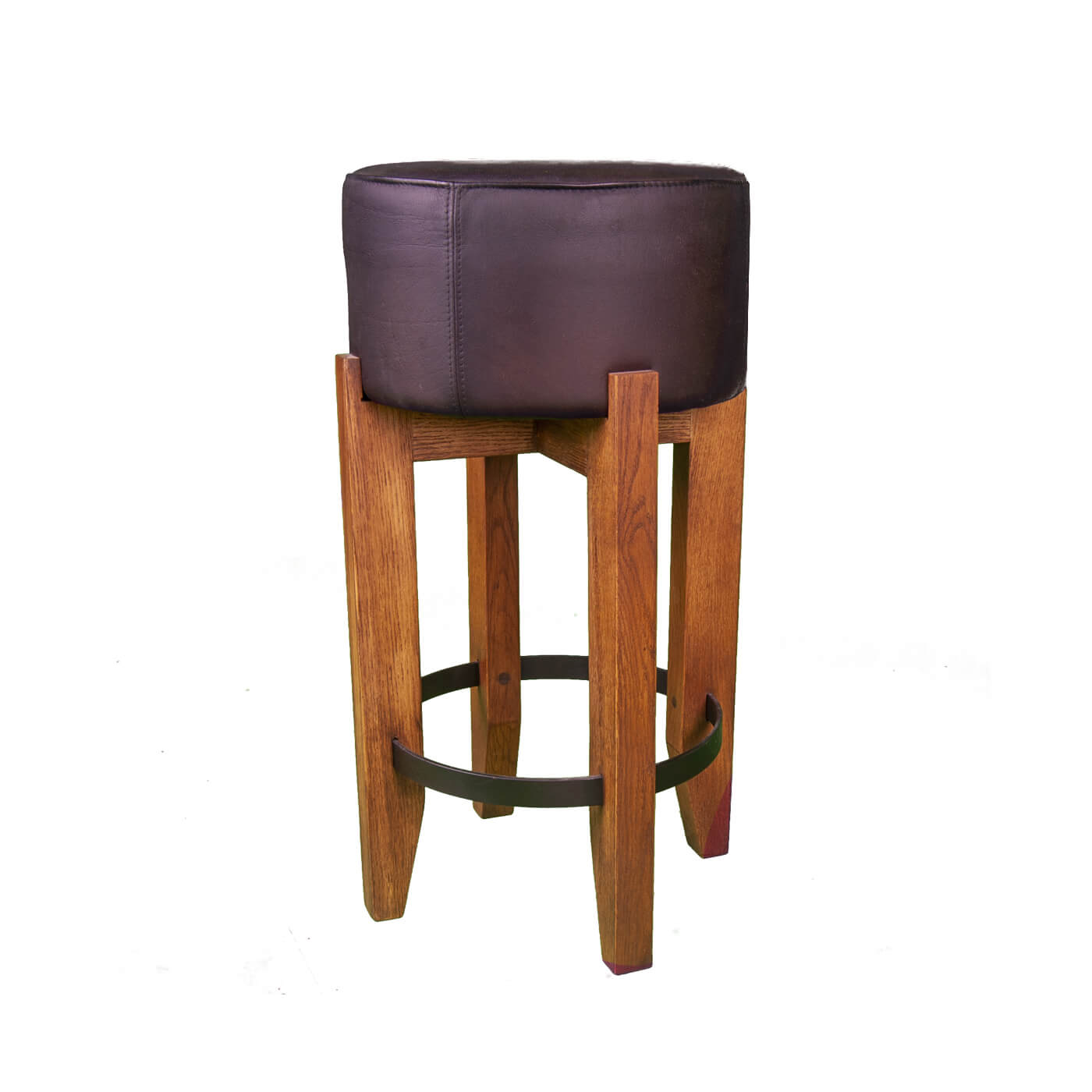 Taburet elegant MAXX S din lemn cu sezut din piele