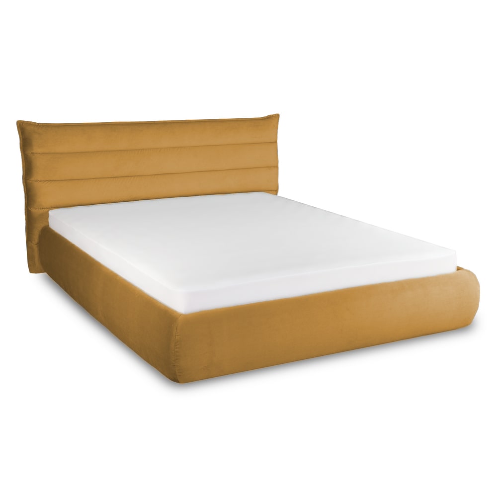 Pat MILANO mustar cu lada depozitare, tapitat, cu lada rabatabila 