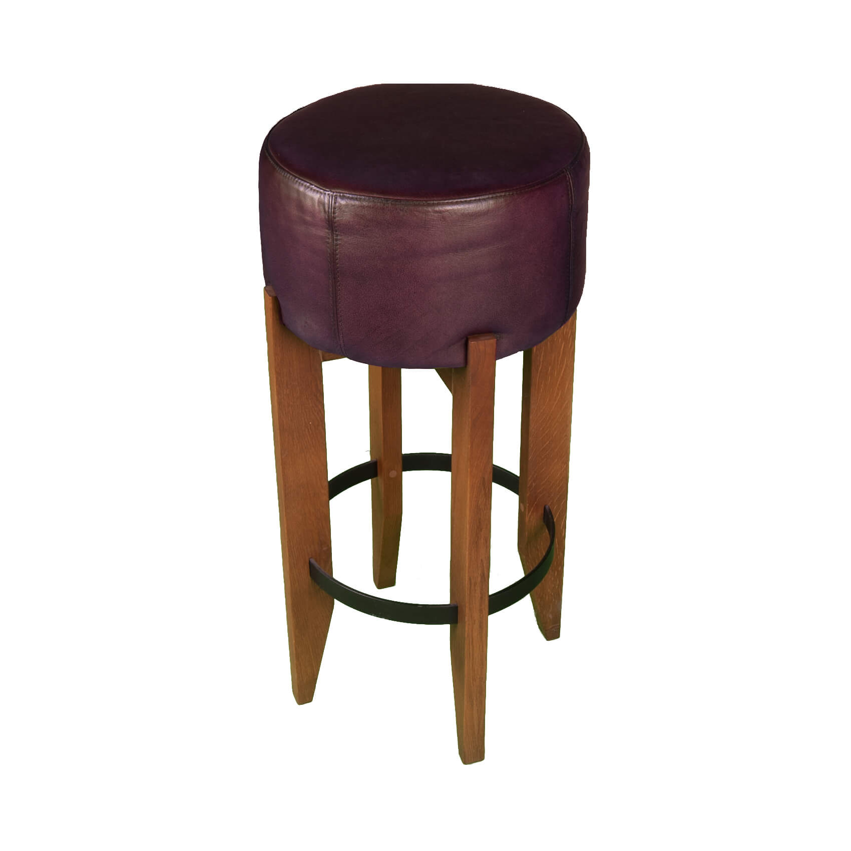 Taburet elegant MAXX L din lemn cu sezut din piele