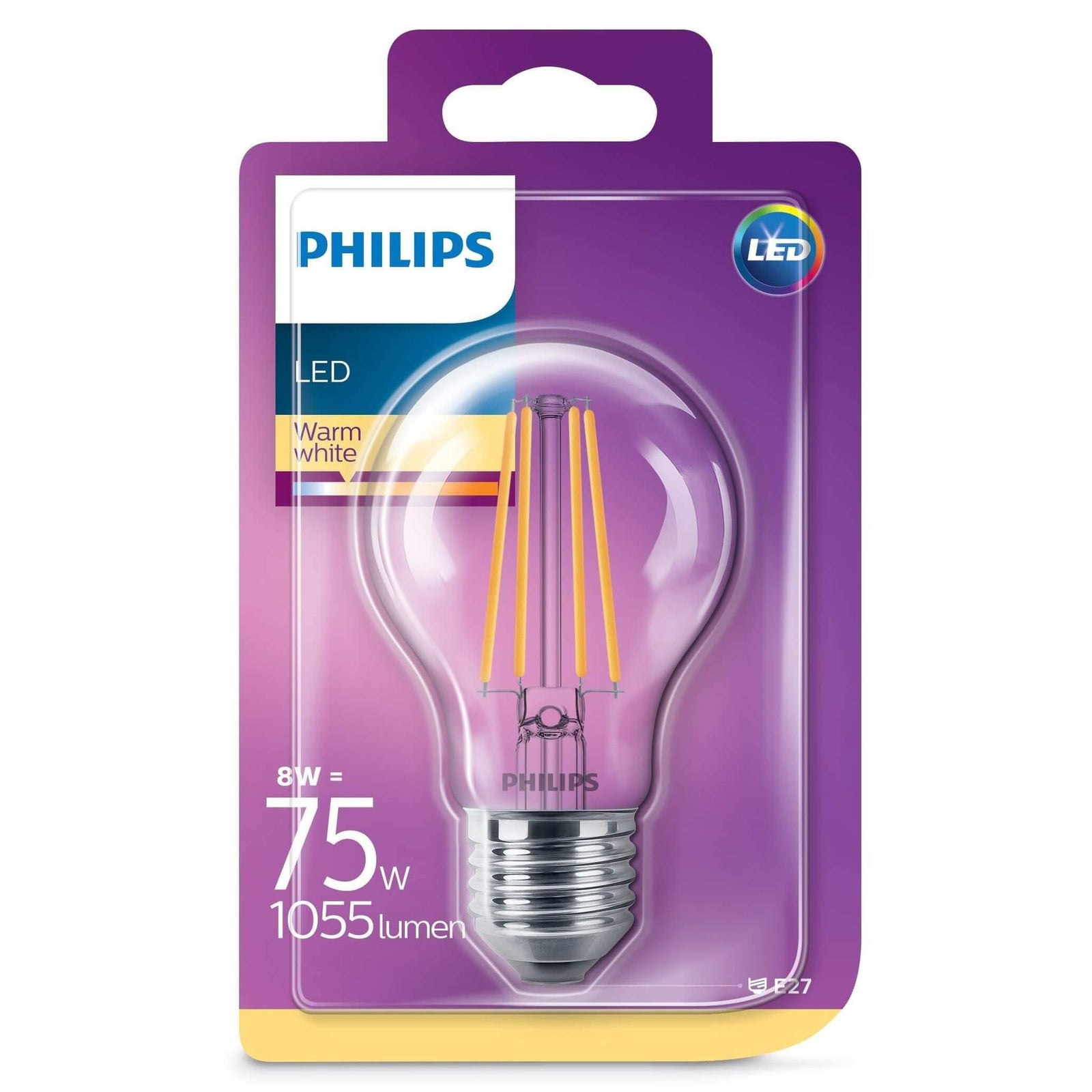 Domicilio Bec LED Philips A60 E27 8.5W 1055 lumeni, cu filament pentru lustre, corpuri de iluminat, veioze sau lampadare