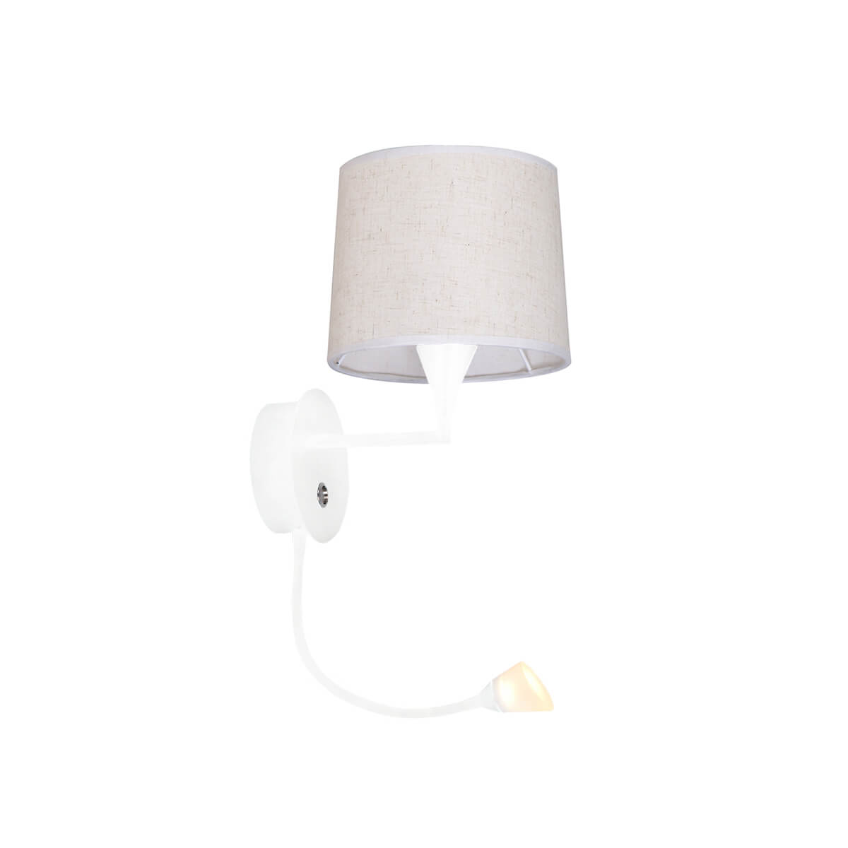 Cauti o Aplica JAZMI W0 alba reglabila, design modern - corp de iluminat pentru living sau dormitor din colectia de plafoniere, spoturi si aplice DOMICILIO?  Aplica JAZMI este foarte versatila si se potriveste cu numeroase idei pentru amenajarea interioara. Are o structura metalica si un abajur din material textil care ilumineaza spatiul cu stil si eleganta. De asemenea, are un capat flexibil, potrivit pentru momentele cand va relaxati seara, alaturi de o carte buna. 