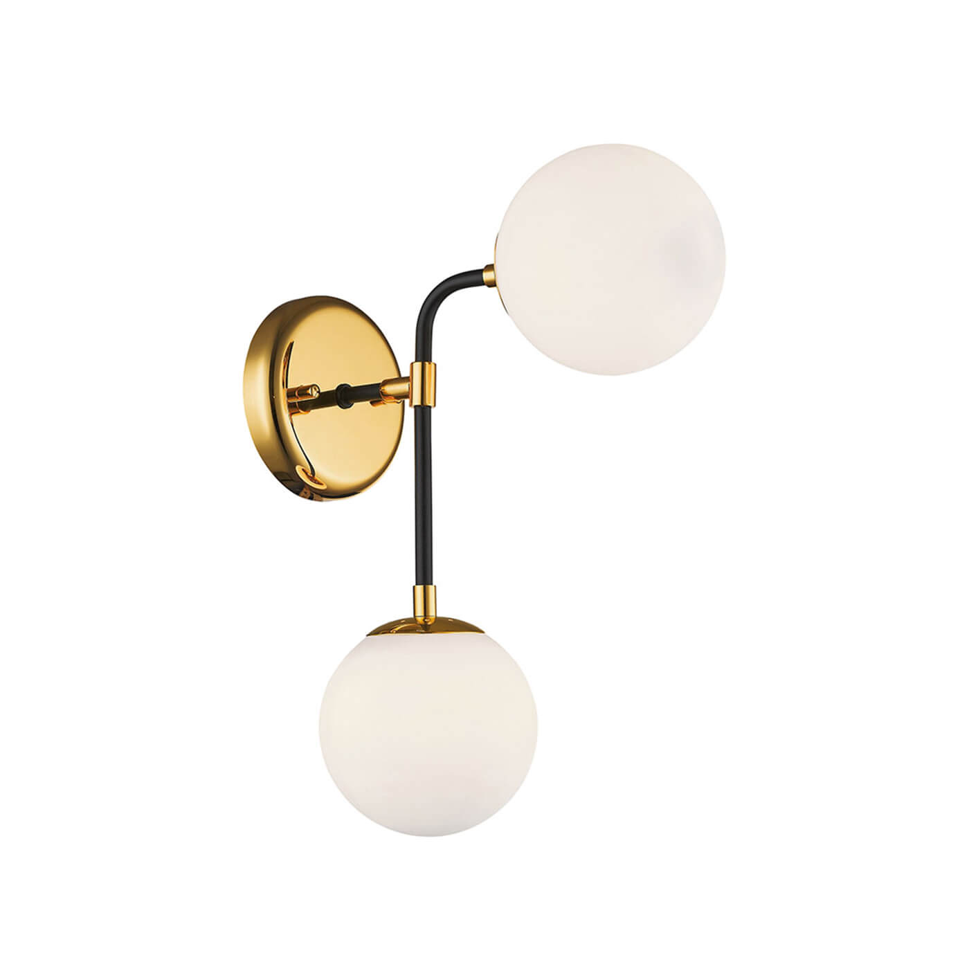 Cauti o aplica aurie HARIET cu globuri albe de sticla - pentru living sau dormitor, design modern, elegant? Din colectia de lustre si corpuri de iluminat Domicilio