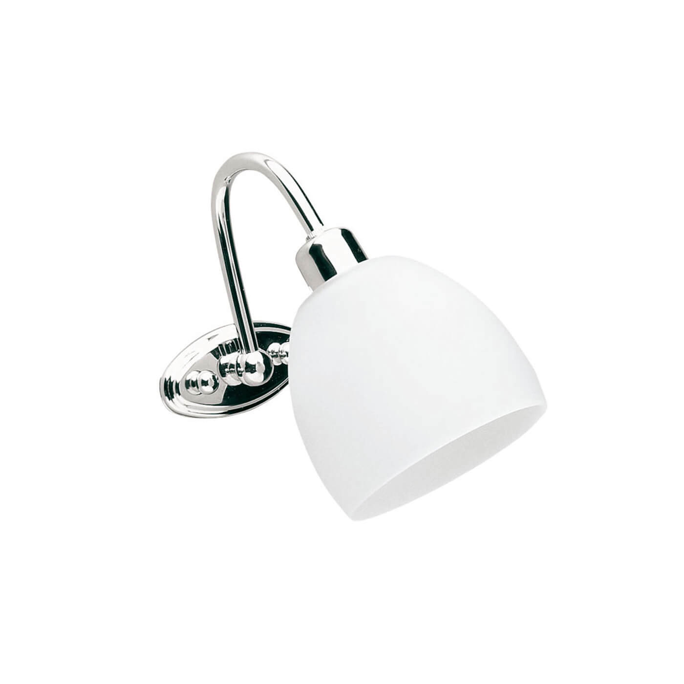 Cauti o aplica cromata NIOBE cu glob alb din sticla  - pentru dormitor sau living, design modern, elegant? Din colectia de lustre si corpuri de iluminat Domicilio