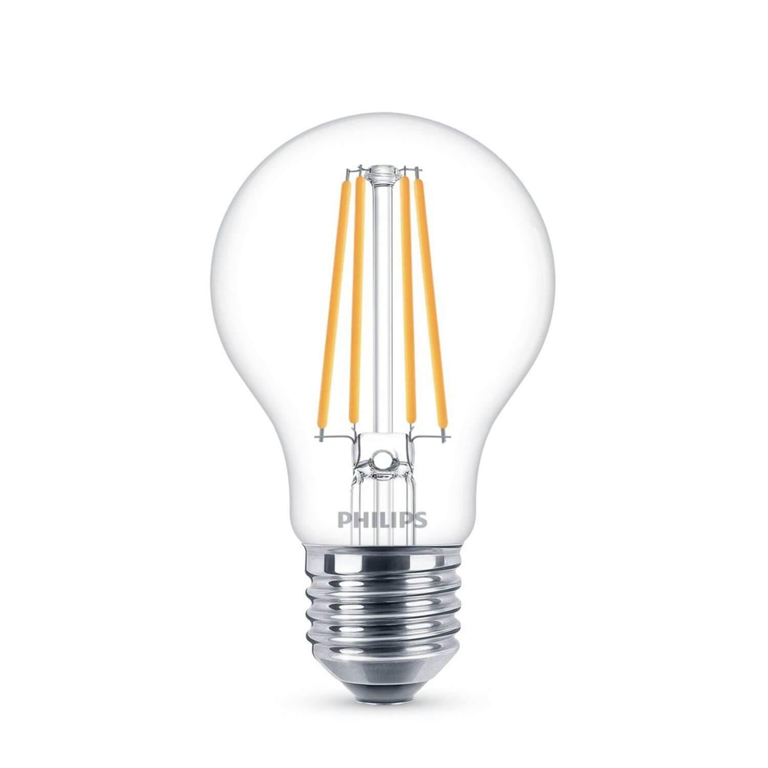Domicilio Bec LED Philips A60 E27 7W 806 lumeni, cu filament pentru lustre, corpuri de iluminat, veioze sau lampadare