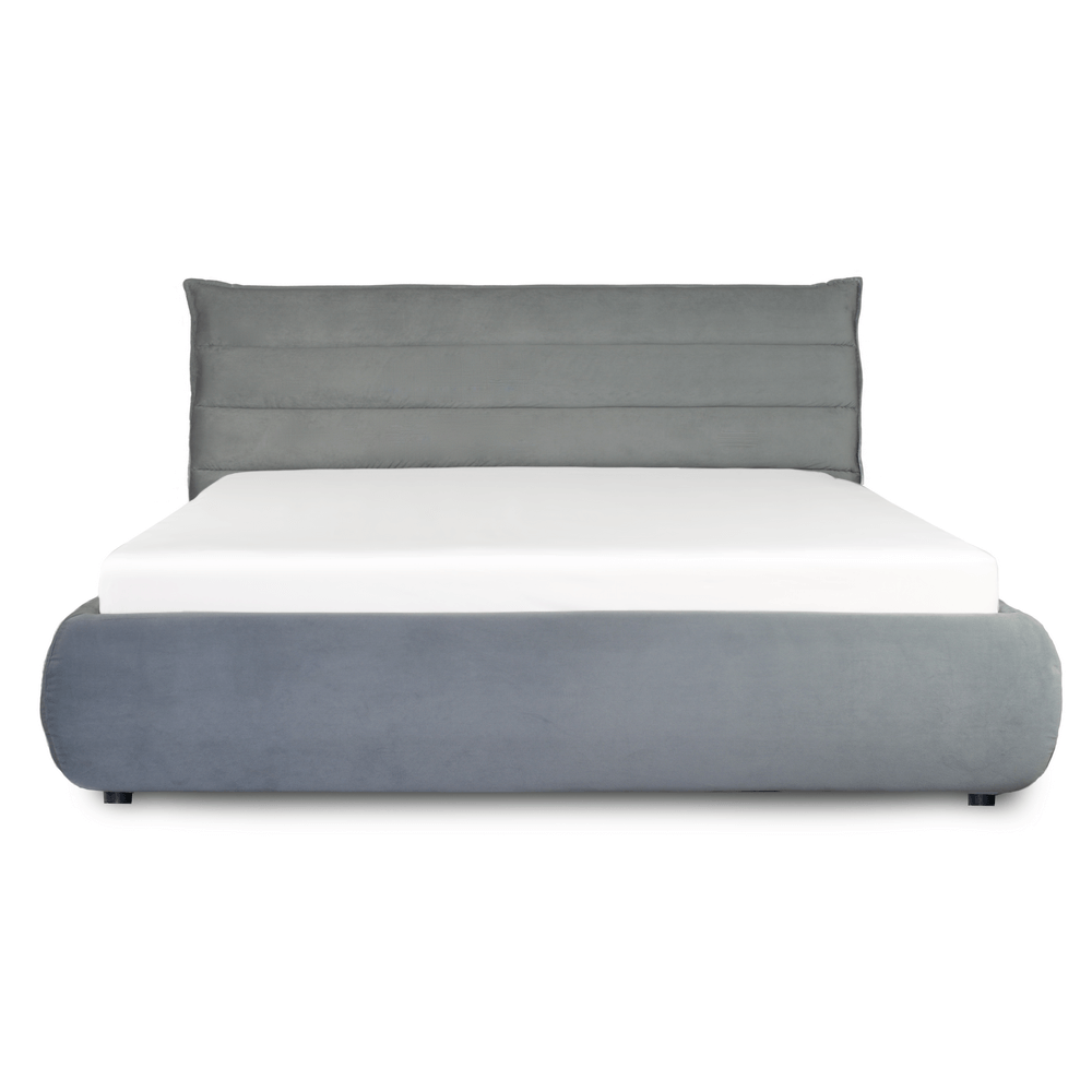 Pat MILANO gri cu lada depozitare, tapitat, culoare gri deschis, MILANO pat confortabil