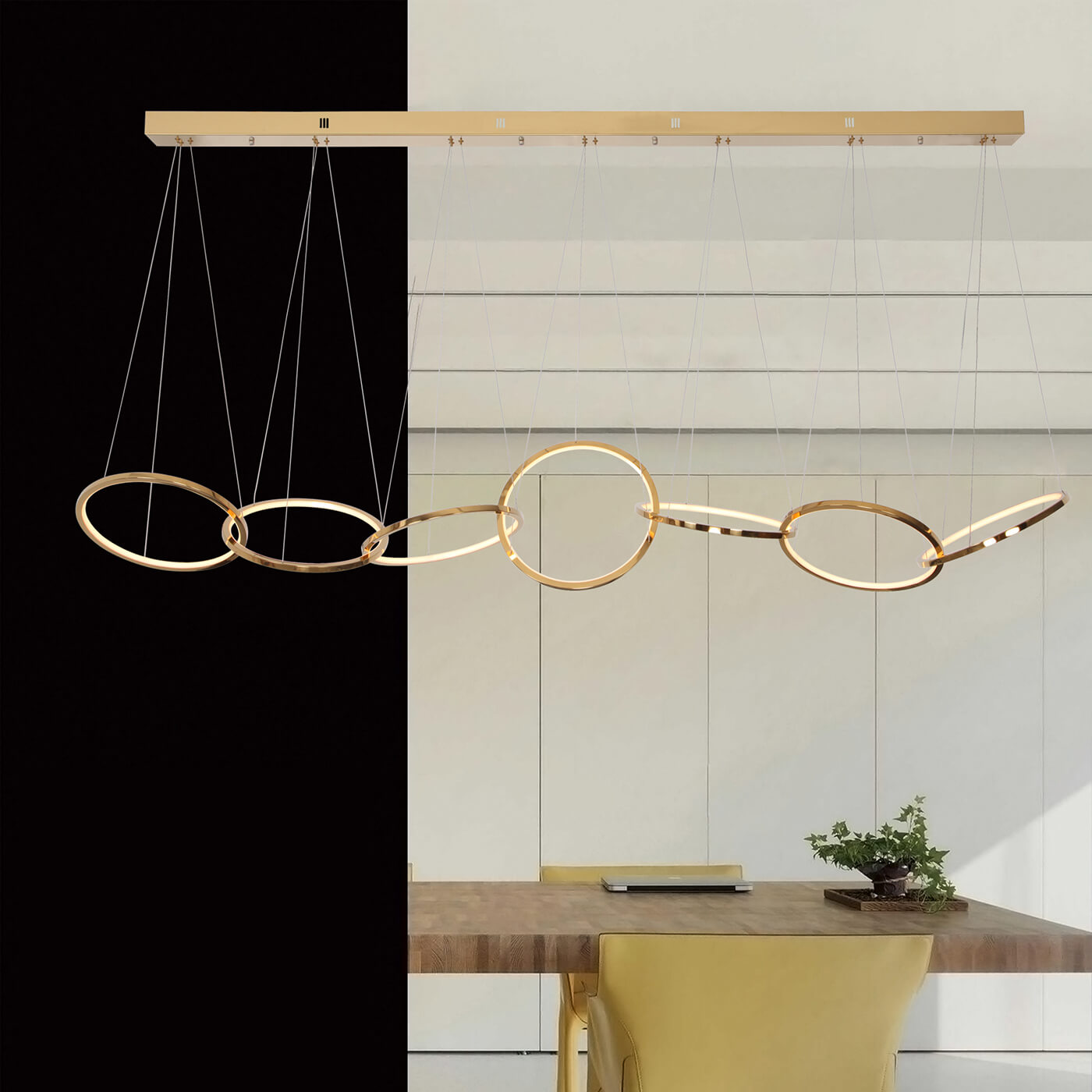 Lampa Suspendata OLY S7 auriu pentru living sau dining, design 2021