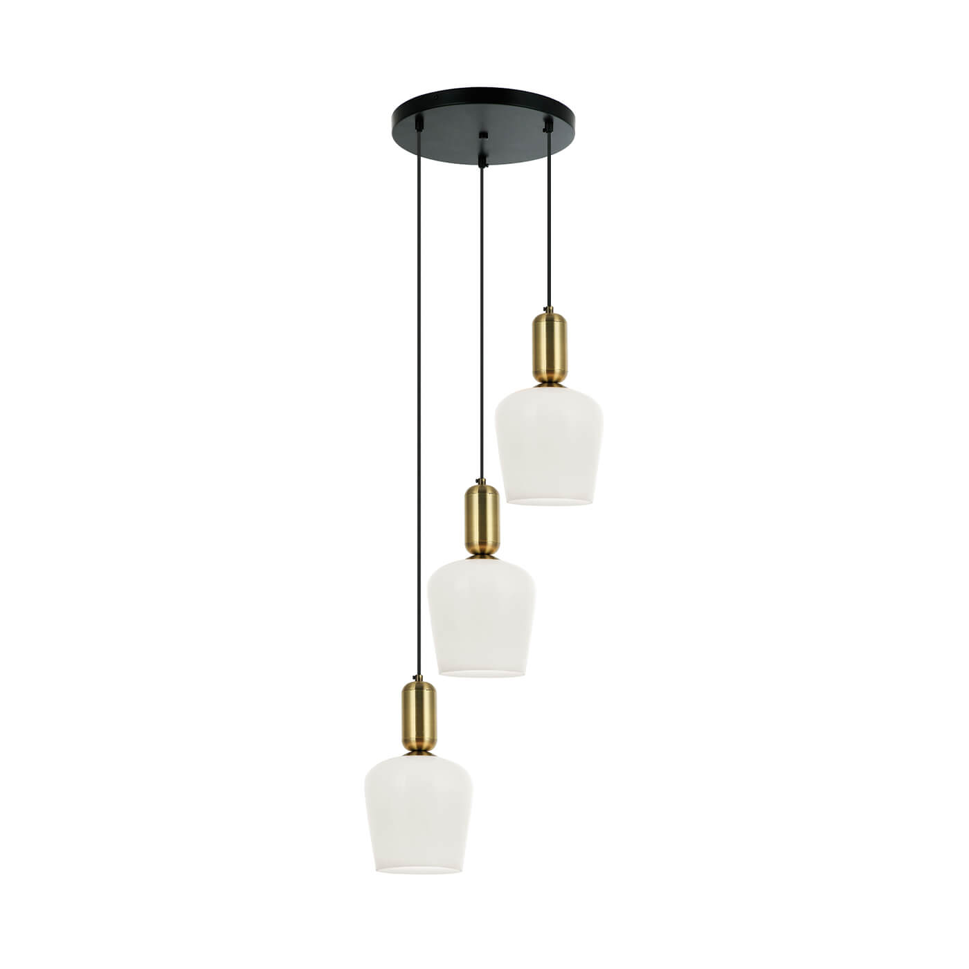Cauti o lampa suspendata BARON S3 cu abajururi albe din sticla, design modern, elegant, pentru living, dining sau dormitor din colectia de lustre si candelabre Domicilio?