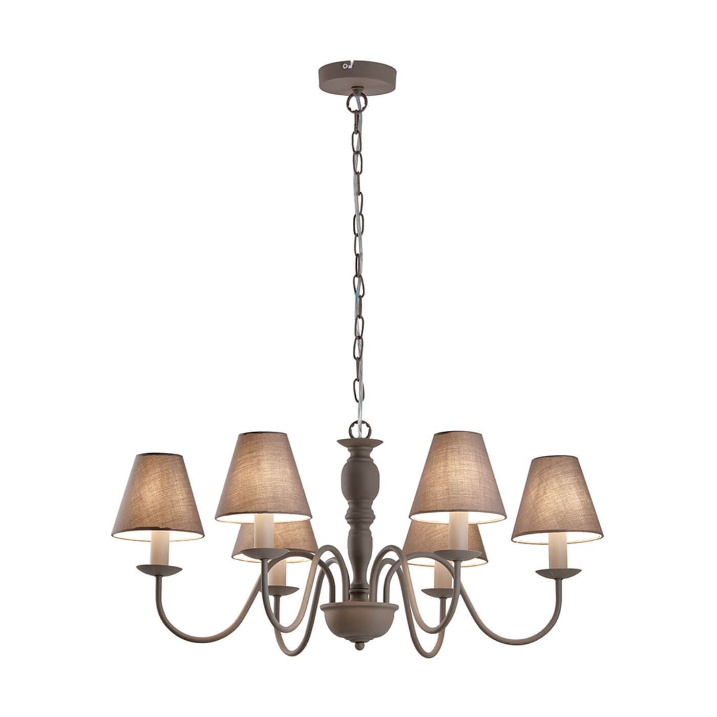 Cauti o lampa suspendata FATIM S6 din metal cu abajur textil, design modern, clasic pentru living, dining sau dormitor din colectia de lustre si candelabre Domicilio?