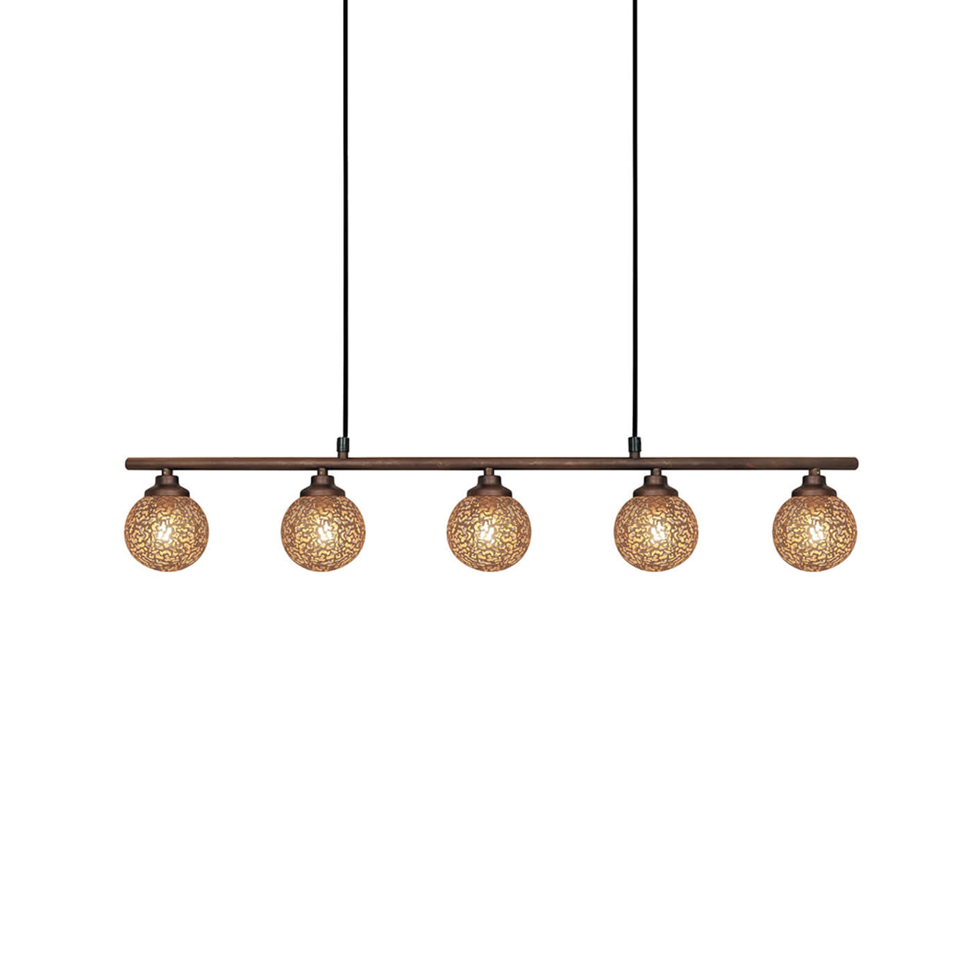 Cauti o lampa suspendata maro-aurie SISSY S5L cu globuri din metal, design modern, elegant, pentru living, dining sau dormitor din colectia de lustre si candelabre Domicilio?