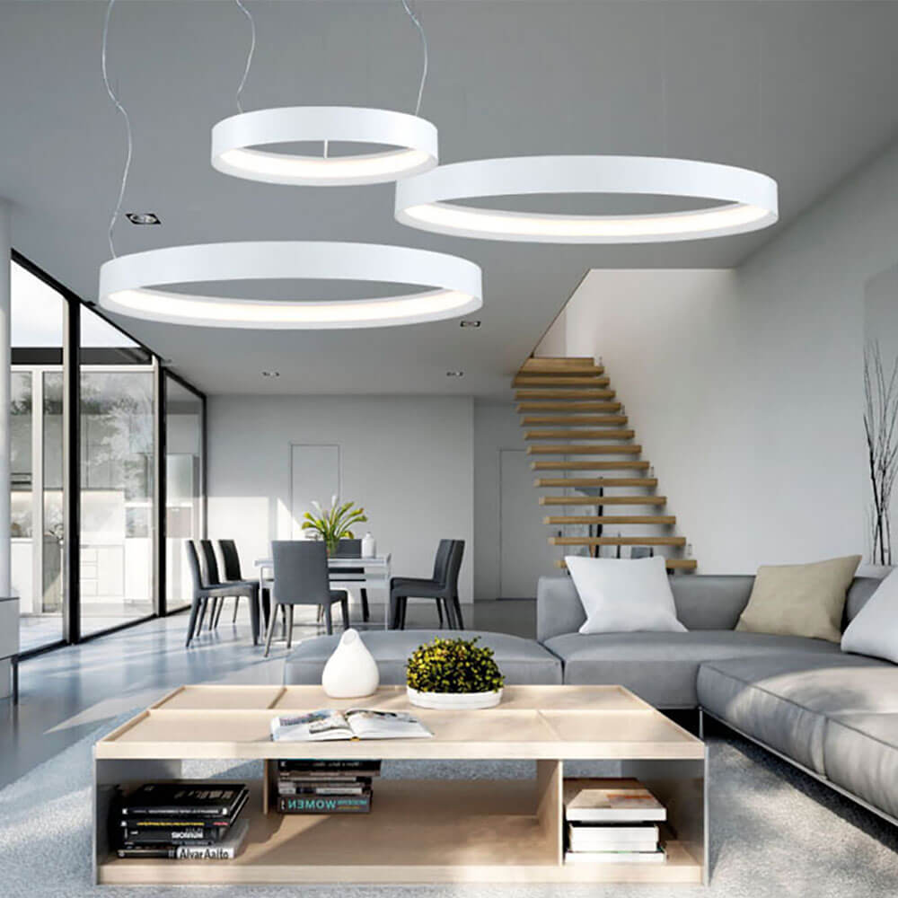 Cauti o lampa suspendata VERDI 100 alba cu LED 33W, design modern, minimalist, pentru living, dining sau dormitor din colectia de lustre si candelabre Domicilio?