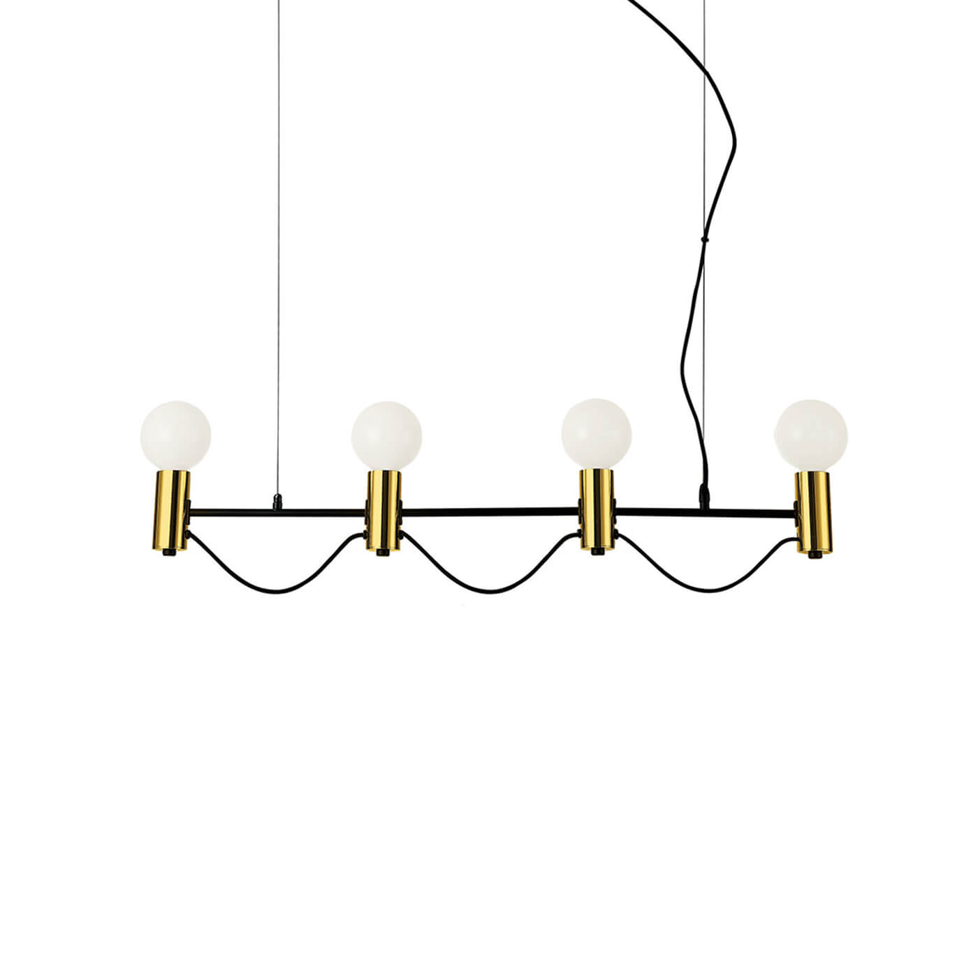 Cauti o lampa suspendata VOLTER S4 neagra-aurie, design modern, elegant, pentru living, dining sau dormitor din colectia de lustre si candelabre Domicilio?
