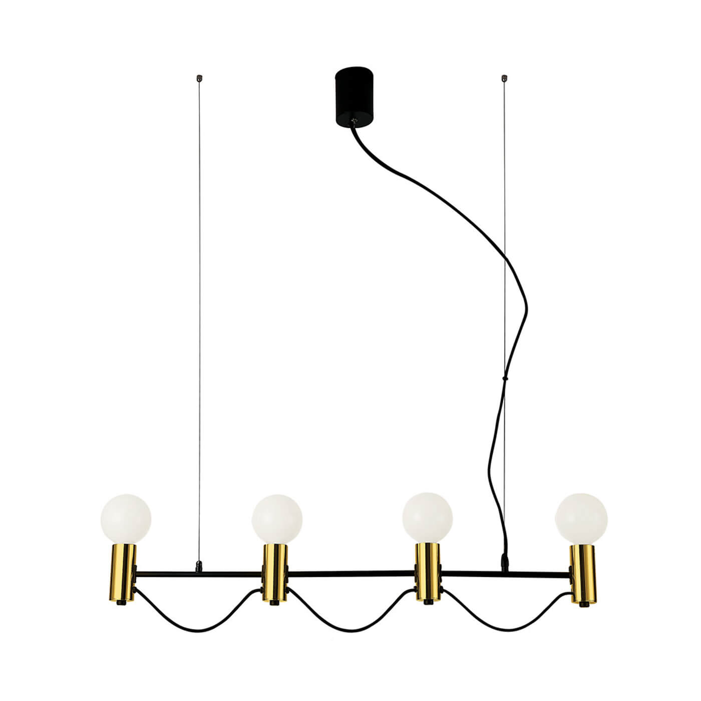 Cauti o lampa suspendata VOLTER S4 neagra-aurie, design modern, elegant, pentru living, dining sau dormitor din colectia de lustre si candelabre Domicilio?