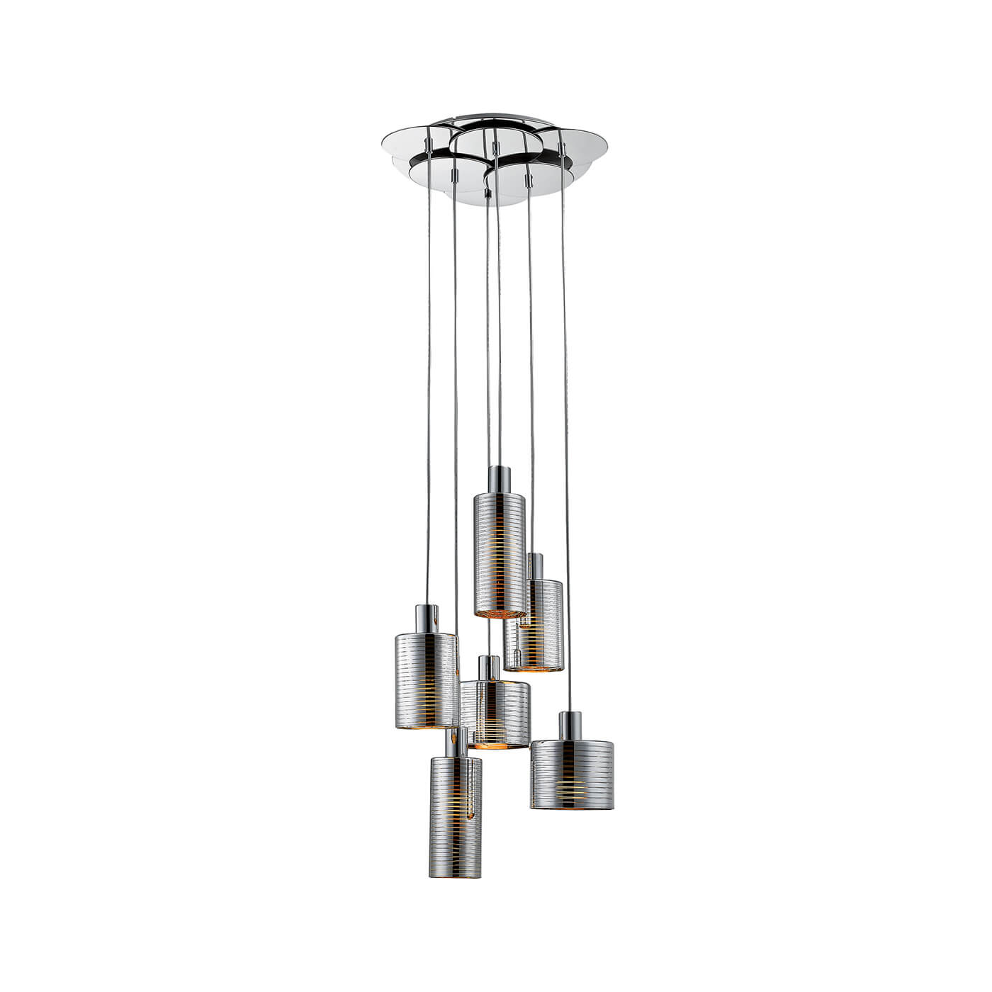 Cauti o lampa suspendata argintie CHARLOTTE S6 din metal, design modern, elegant, pentru living, dining sau dormitor din colectia de lustre si candelabre Domicilio?
