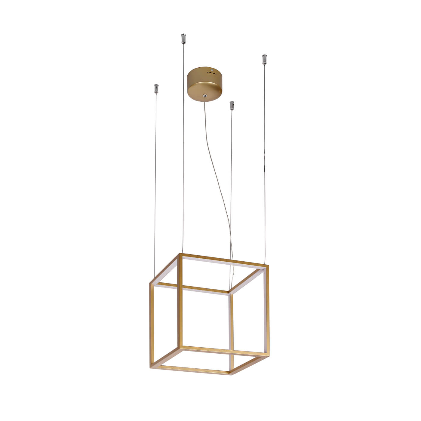 Cauti o lampa suspendata aurie GOLD CUBE 30 cu LED, design modern, glam, pentru living, dining sau dormitor din colectia de lustre si candelabre Domicilio?