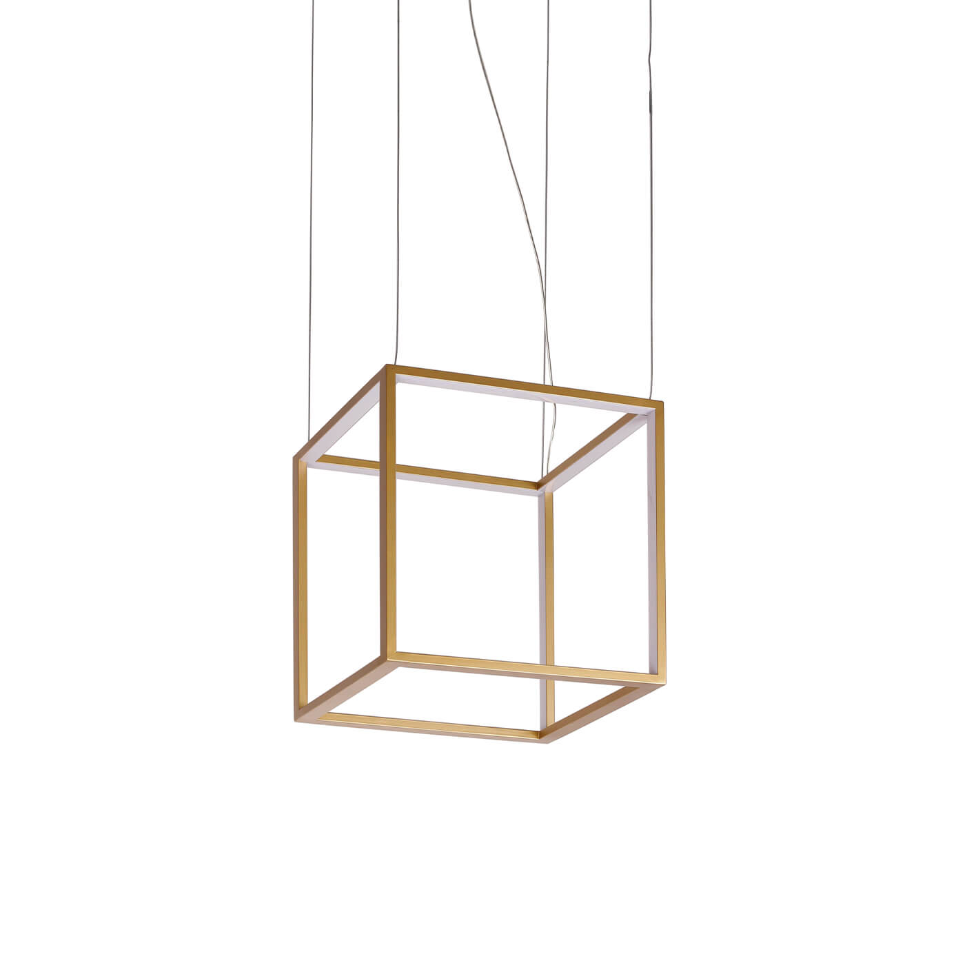 Cauti o lampa suspendata aurie GOLD CUBE 40 cu LED, design modern, glam, pentru living, dining sau dormitor din colectia de lustre si candelabre Domicilio?