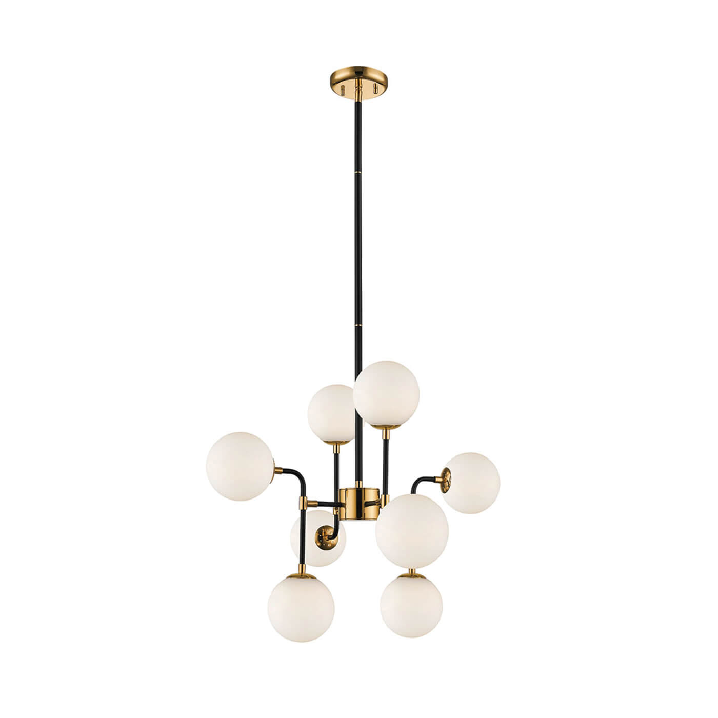 Cauti o lampa suspendata aurie HARIET cu globuri albe de sticla, design modern, elegant, glam?