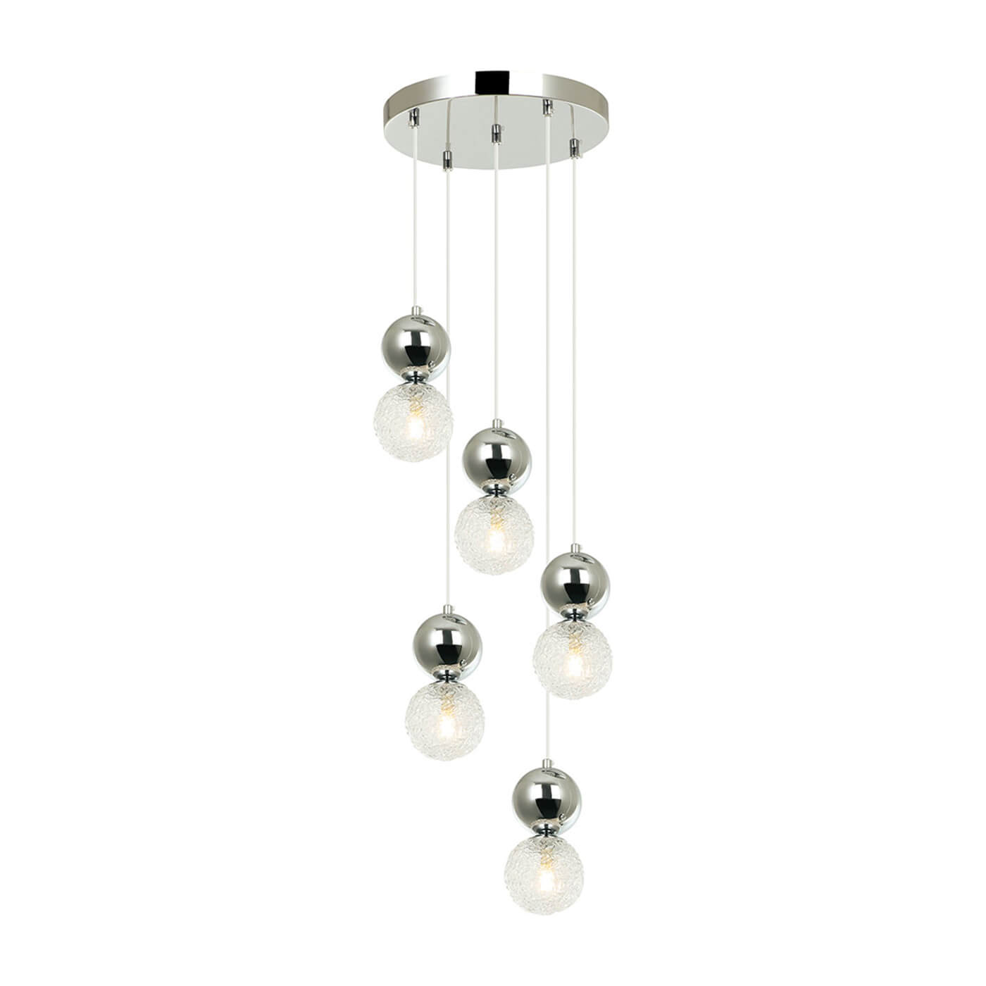 Cauti o lampa suspendata cromata SYLIA S5 cu glob de sticla, design modern, elegant, pentru living, dining sau dormitor din colectia de lustre si candelabre Domicilio?
