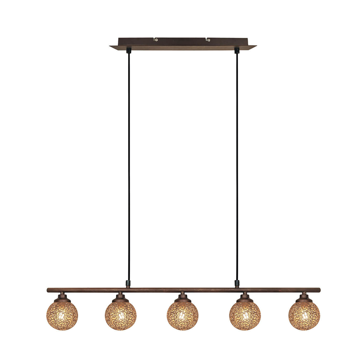 Lampa suspendata maro-aurie SISSY S5L cu globuri din metal, design modern, elegant, pentru living, dining sau dormitor