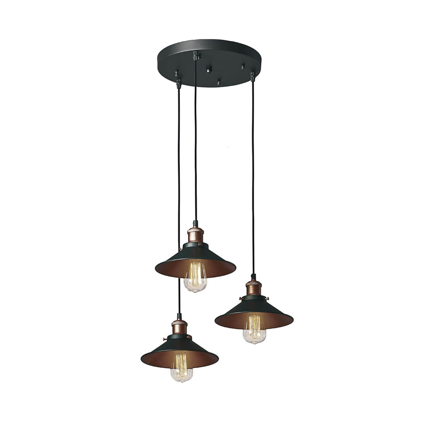Cauti o lampa suspendata neagra ADISSON cu interior cuprat, design modern, industrial, pentru living, dining sau dormitor din colectia de lustre si candelabre Domicilio?