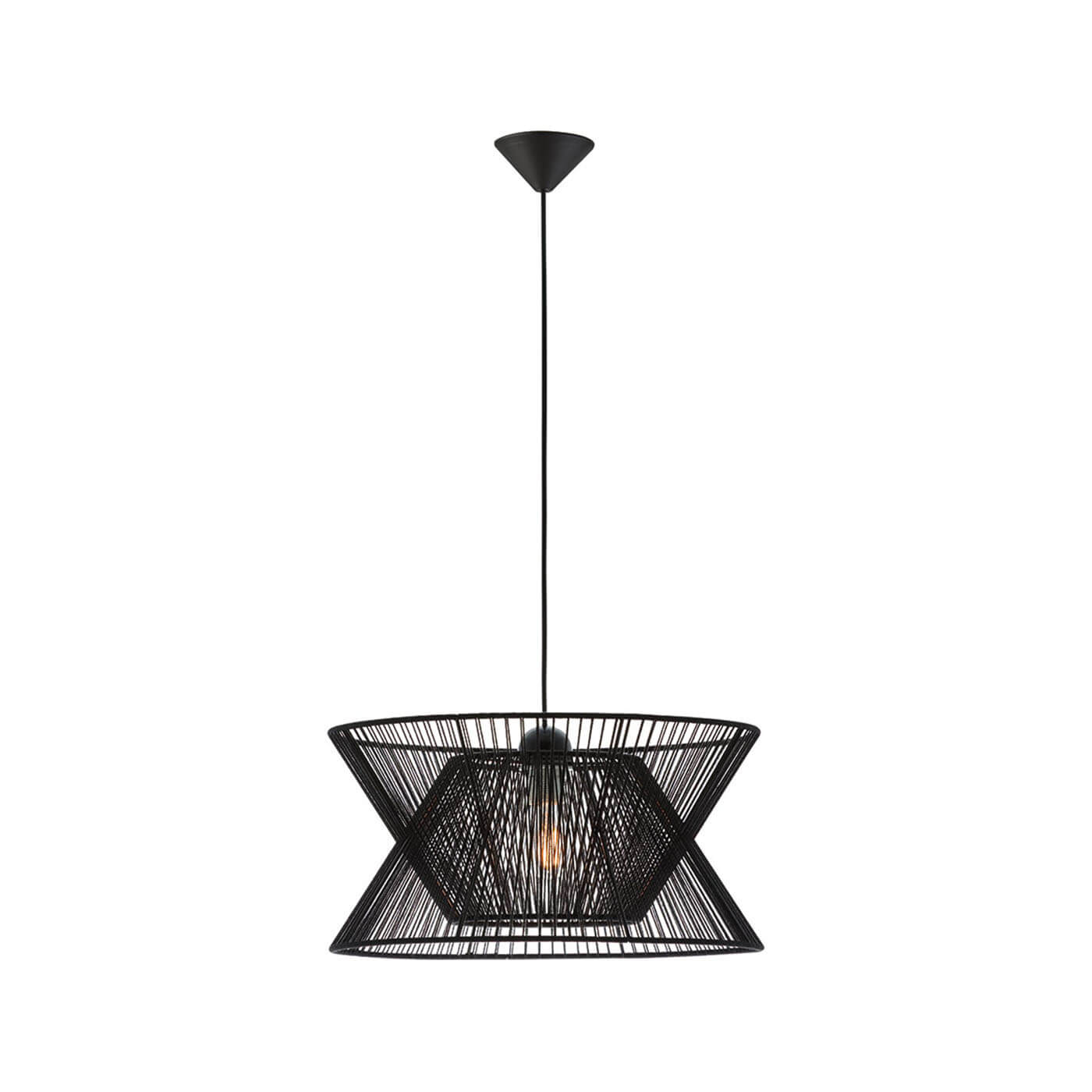 Cauti o lampa suspendata neagra ARGELA din franghie, design modern, elegant, pentru living, dining sau dormitor din colectia de lustre si candelabre Domicilio?