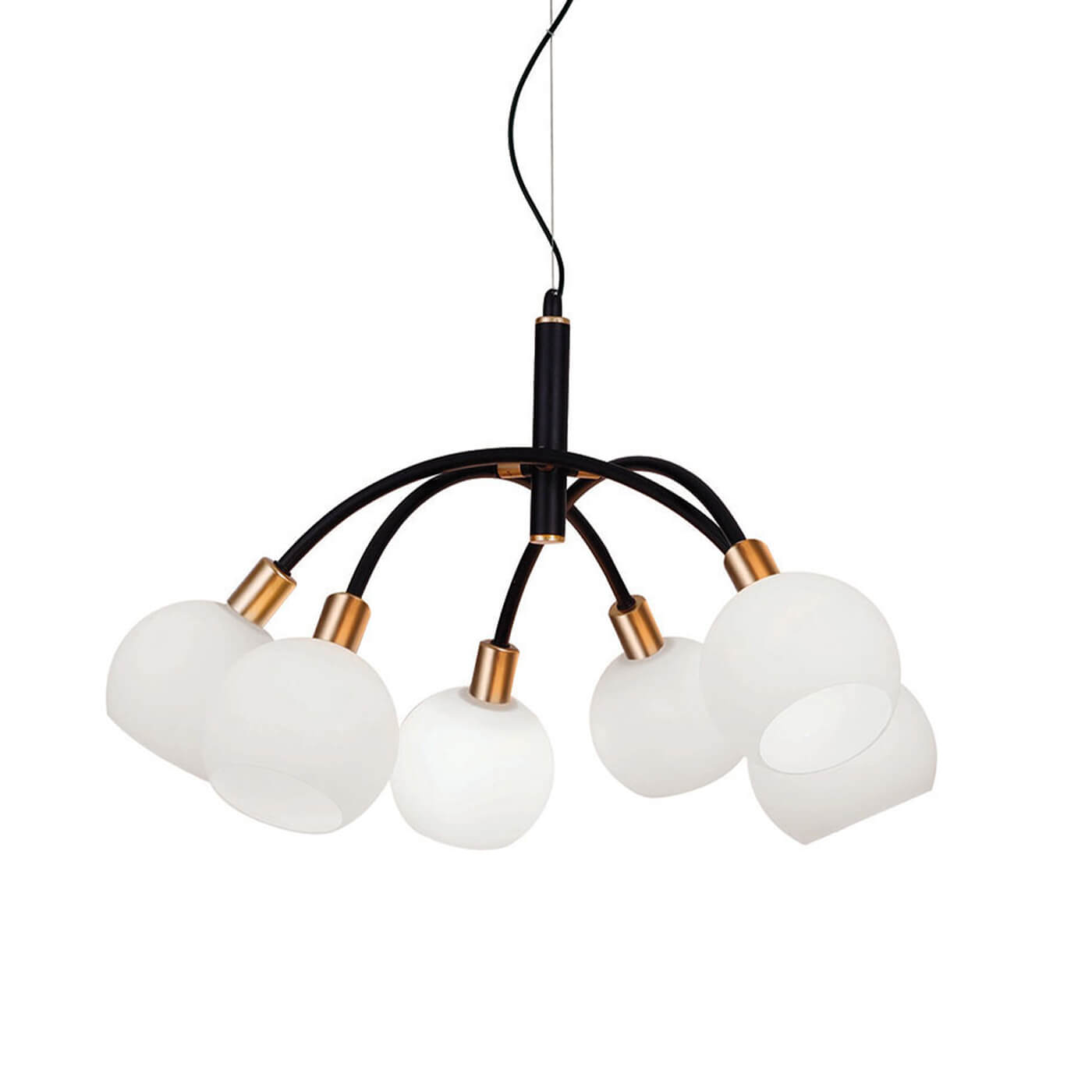 Cauti o lampa suspendata neagra ELISA S6 cu globuri albe pentru living, design modern, pentru living, dining sau dormitor din colectia de lustre si candelabre Domicilio?