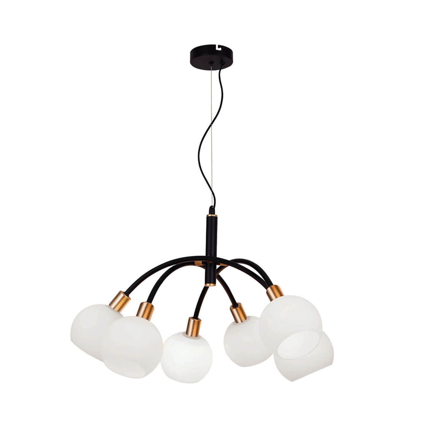 Cauti o lampa suspendata neagra ELISA S6 cu globuri albe pentru living, design modern, pentru living, dining sau dormitor din colectia de lustre si candelabre Domicilio?