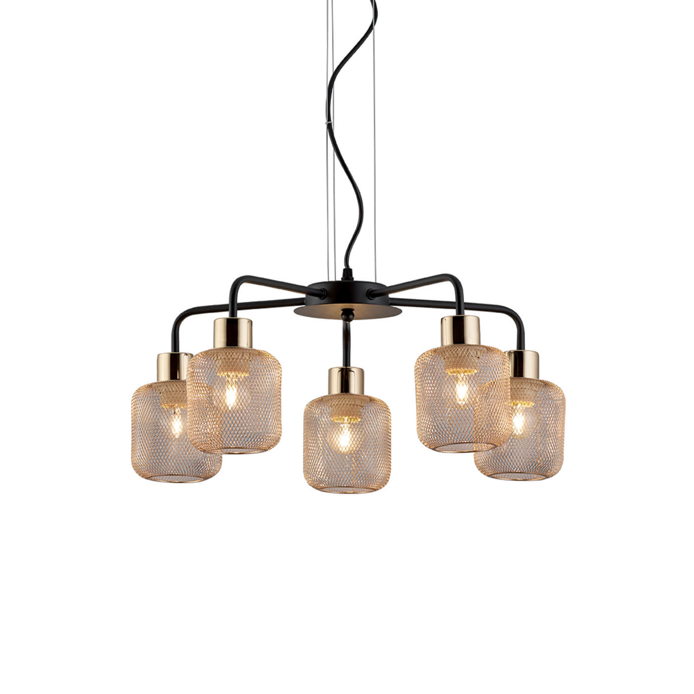 Cauti o lampa suspendata neagra LOREN cu abajururi aurii, design minimalist, elegant, pentru living, dining sau dormitor din colectia de lustre si candelabre Domicilio?