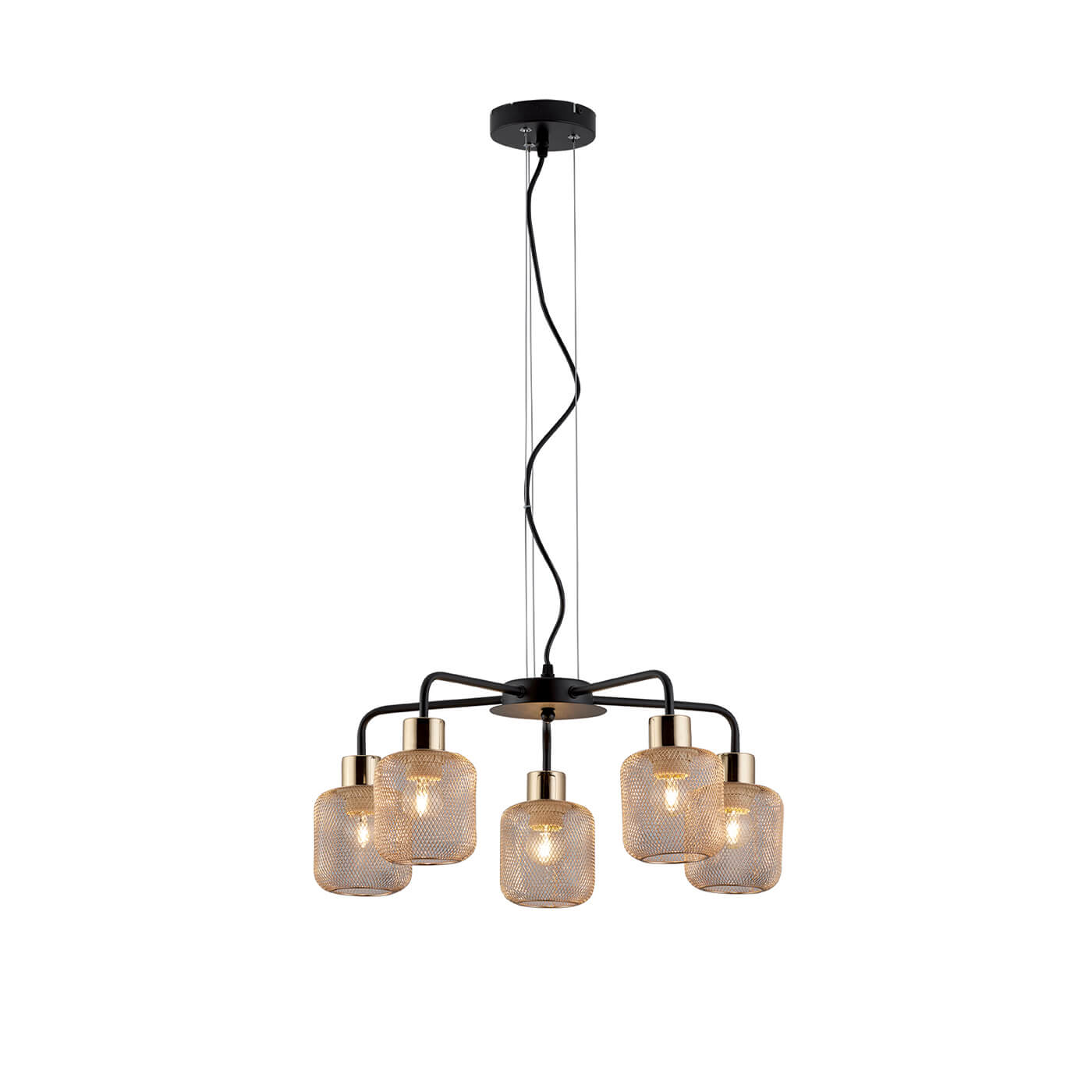 Cauti o lampa suspendata neagra LOREN cu abajururi aurii, design minimalist, elegant, pentru living, dining sau dormitor din colectia de lustre si candelabre Domicilio?