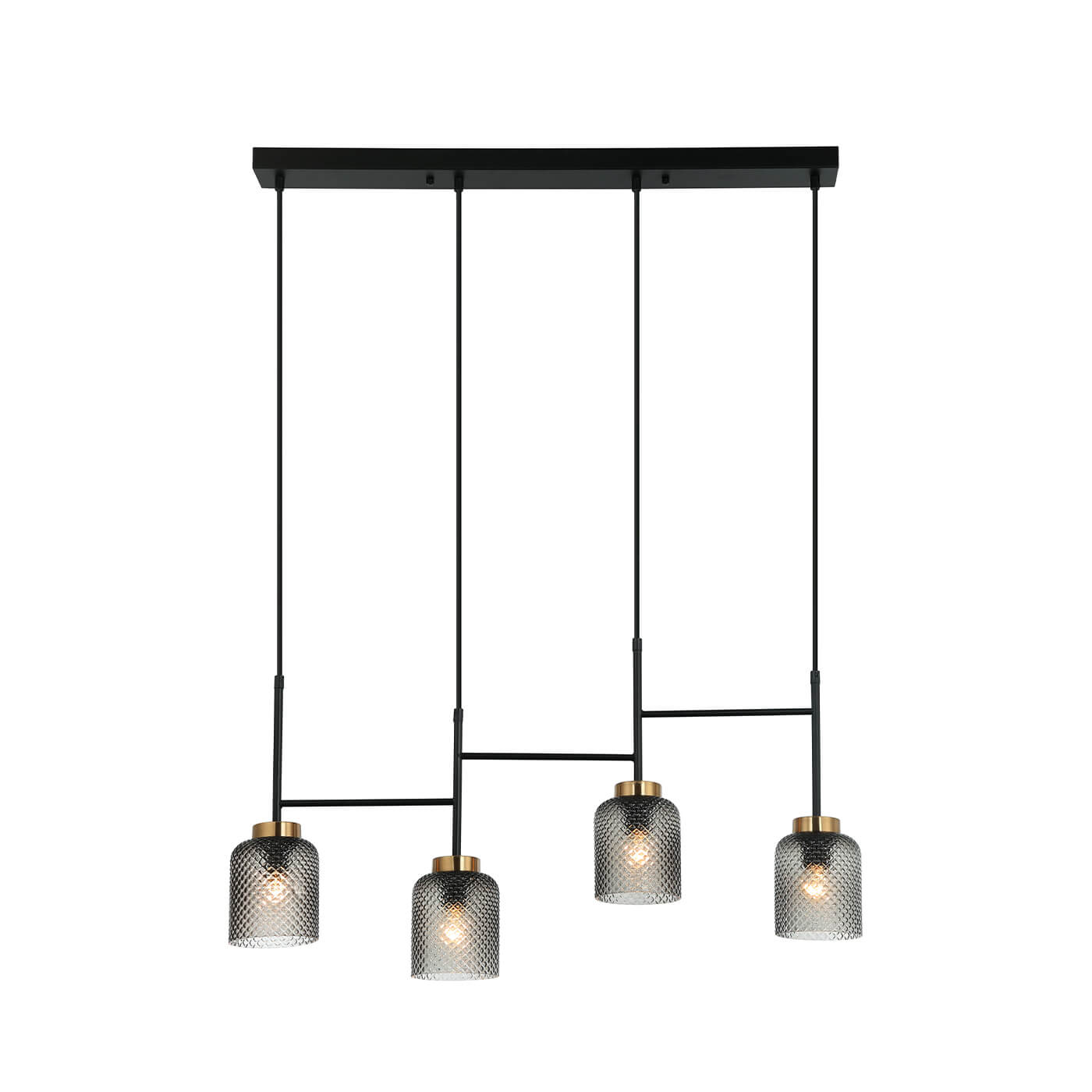 Cauti o lampa suspendata neagra ZAC S4L cu abajururi de sticla pentru living, design minimalist, elegant, pentru living, dining sau dormitor din colectia de lustre si candelabre Domicilio?