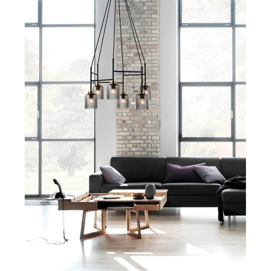 Cauti o lampa suspendata neagra ZAC cu abajururi de sticla, design modern, elegant, pentru living, dining sau dormitor din colectia de lustre si candelabre Domicilio?
