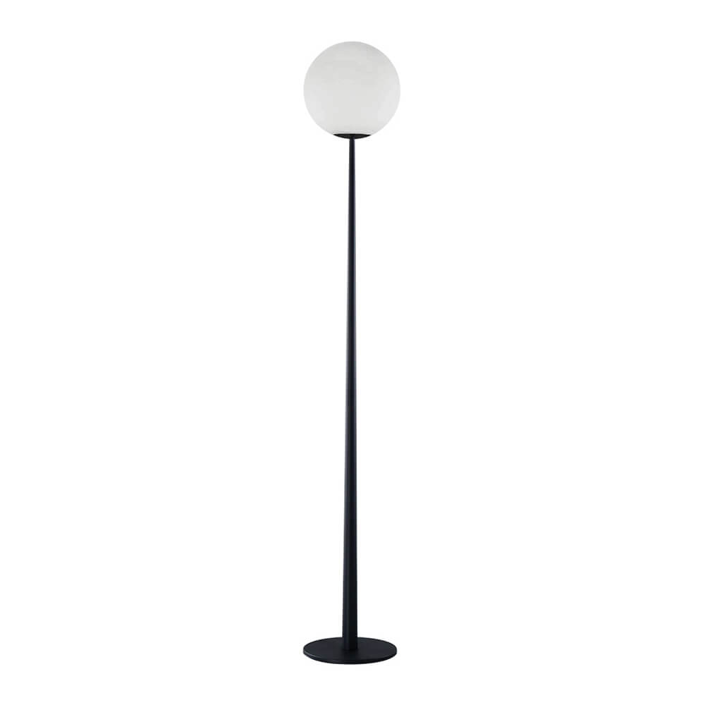 Corpuri de iluminat moderne pentru living, potrivite unui decor cu design elegant, minimalist, lampadar negru POLINA T1 cu glob de sticla pentru sufragerie sau dormitor. 