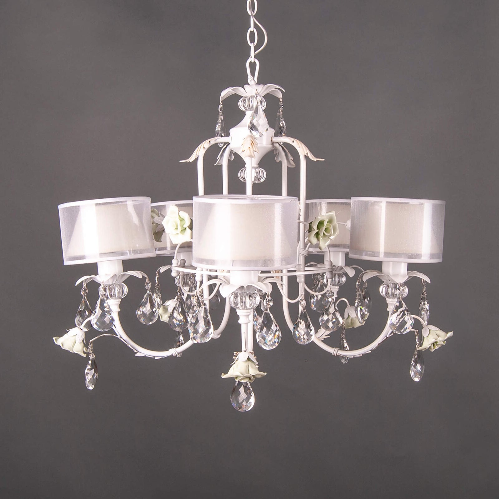 Lustra alba Diana S4 din metal, ceramica si sticla