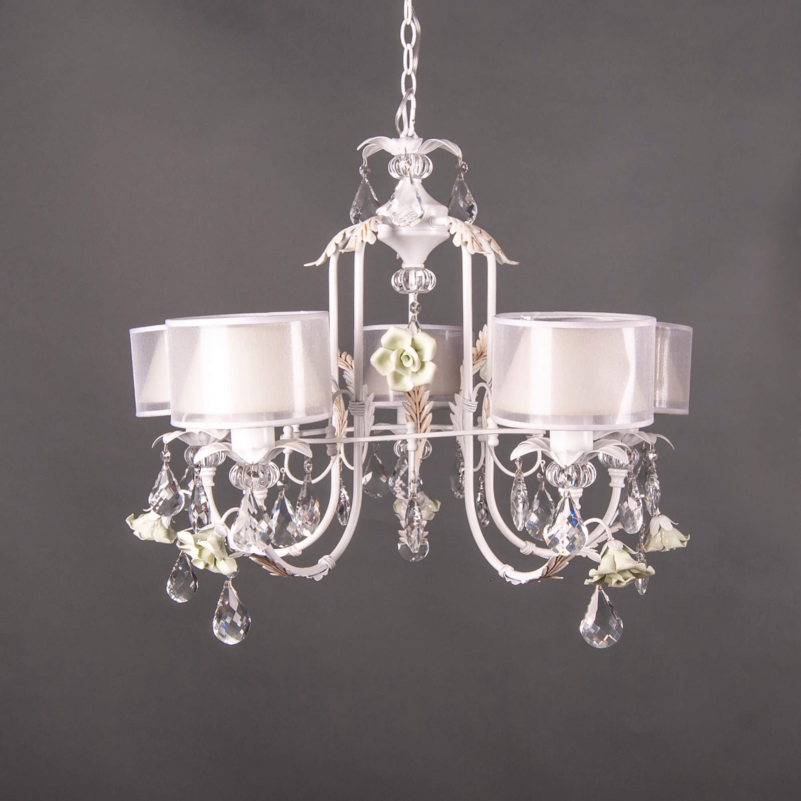 Lustra alba Diana S4 din metal, ceramica si sticla