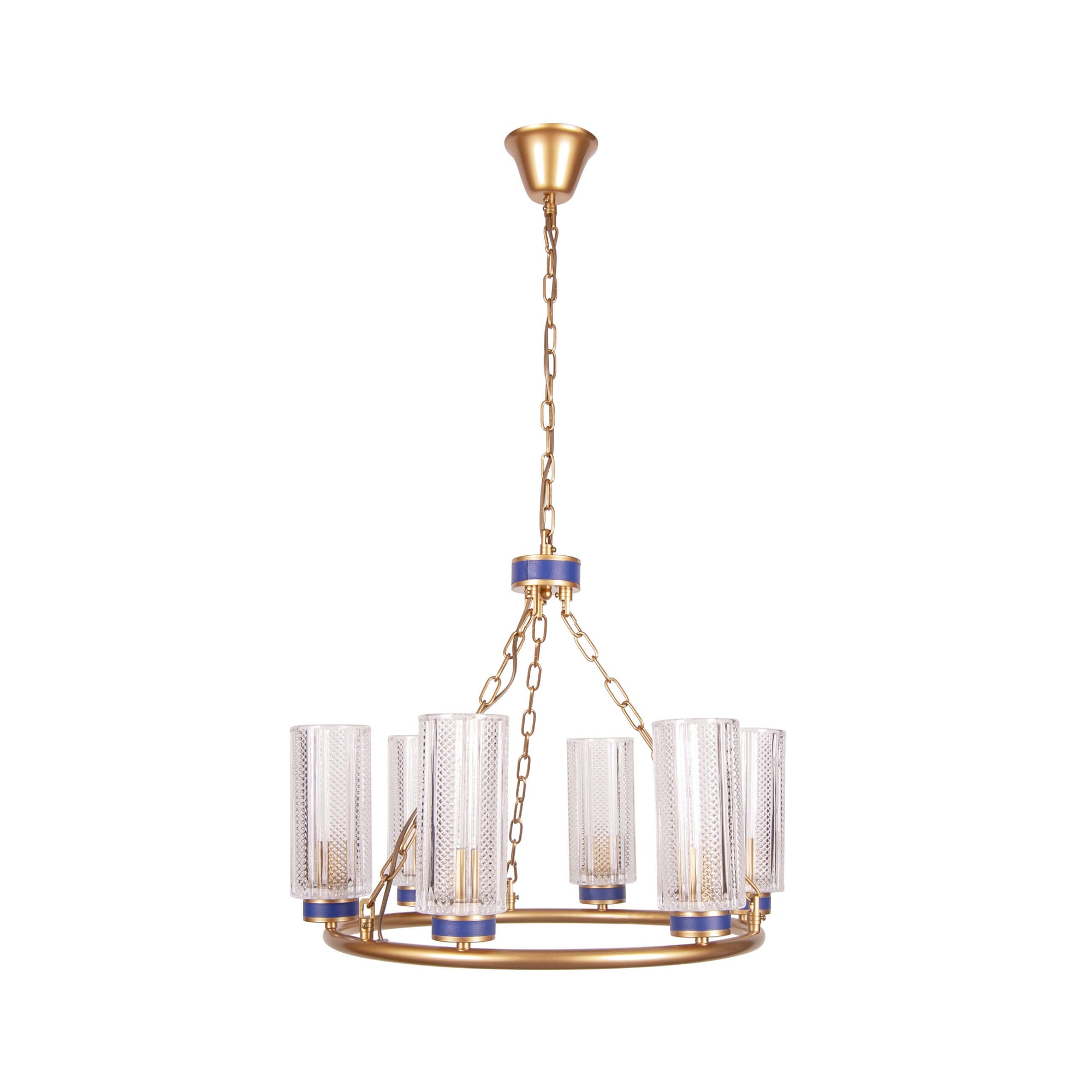 Lustra aurie de metal SANTINO S6 albastra, design clasic, elegant, sofisticat pentru dining