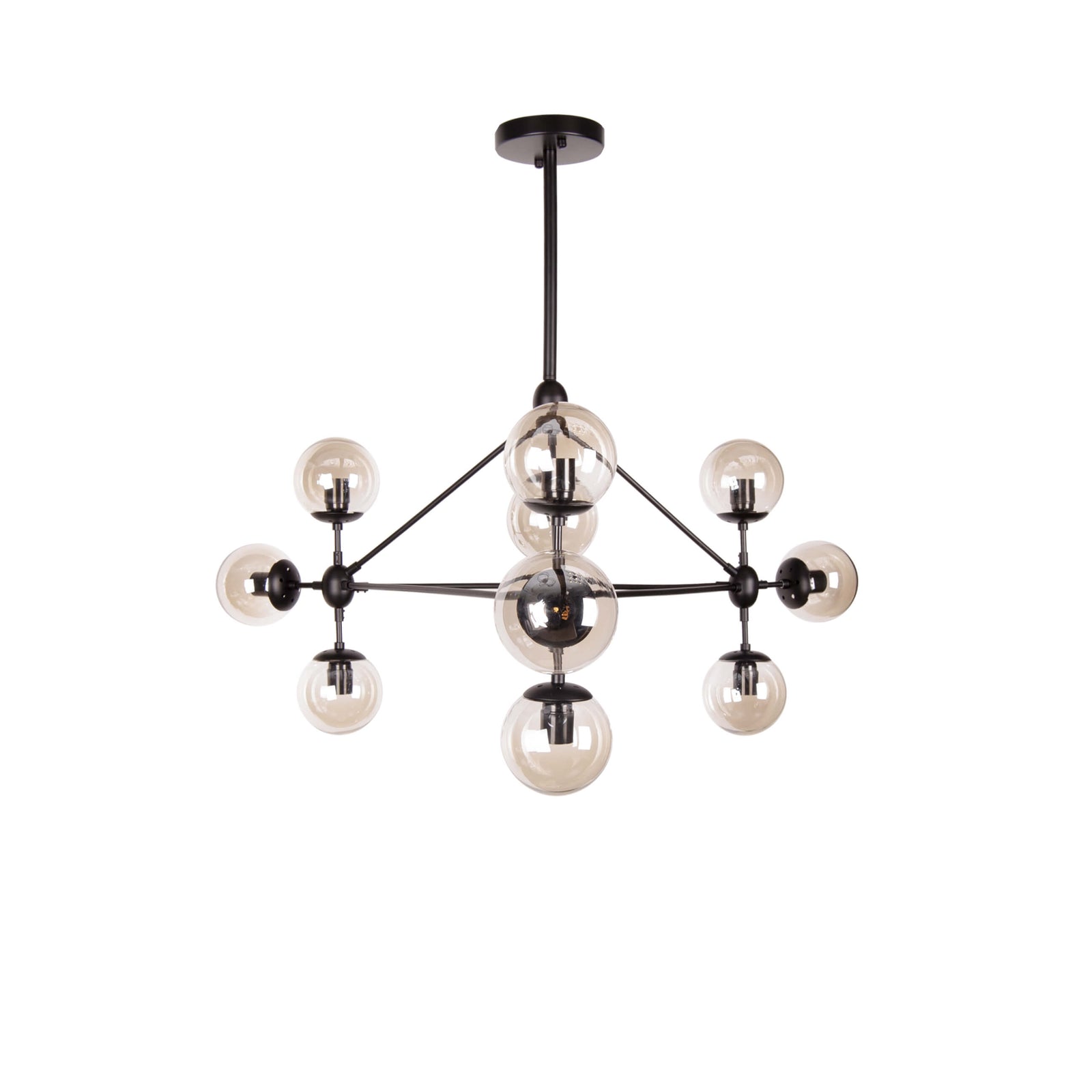 Cauti o Lustra neagra ATOM S1 din metal si sticla - corp de iluminat design industrial pentru sufragerie sau dining din colectia de lampi suspendate DOMICILIO Datorita naturii sale inovatoare, lampa suspendata din gama ATOM lumineaza camera cu stil si garanteaza un efect vizual special. Diametru (cm) 110 Inaltime (cm) 70 Lungime tija (cm) 50 Inaltime reglabila da Culoare negru, sticla fumurie Material metal, sticla Sursa iluminat bec E27 10*max 40W Inclus nu Cod DL19-S10-BK