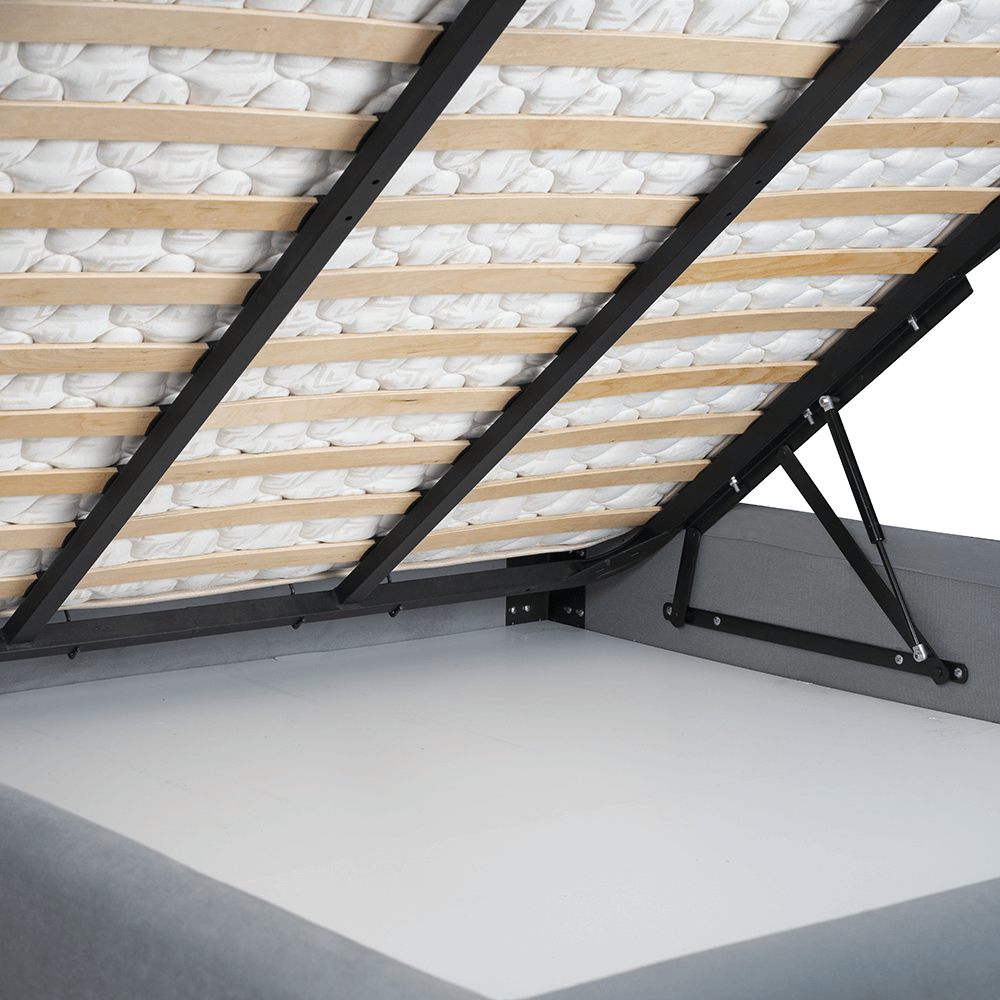 Domicilio Pat MILANO gri cu lada depozitare, tapitat, culoare gri deschis, MILANO cu lada rabatabila