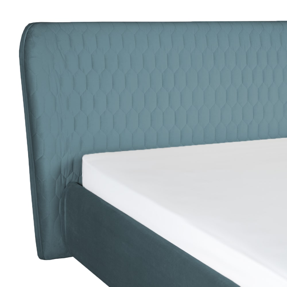 Pat tapitat cu lada de depozitare mare, culoarea aqua