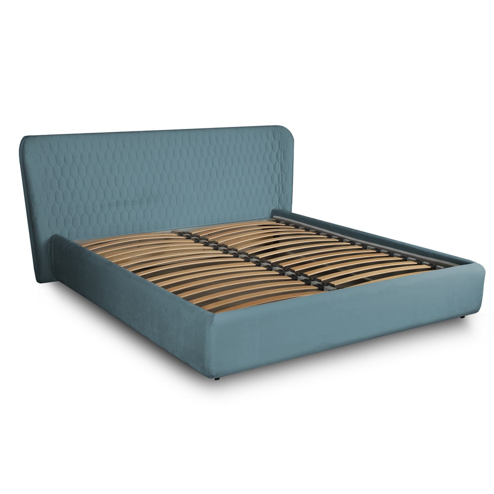 oferta Pat tapitat cu lada de depozitare mare, culoarea aqua, dormitor