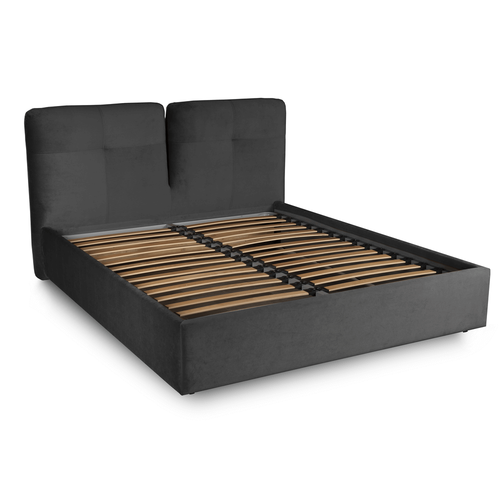 Pret verona pat tapitat gri inchis cu lada depozitare - Paturi ajustabile 160-180 x 200 dormitor