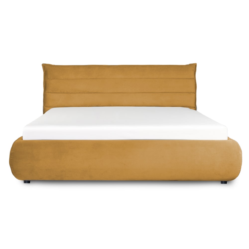 Pat tapitat Milano 160x200 mustar cu somiera - confortabil, elegant