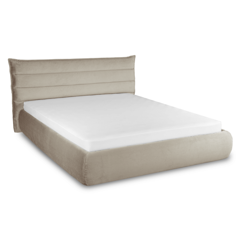 Pat MILANO crem cu lada depozitare, tapitat, culoare crem, MILANO cu lada rabatabila